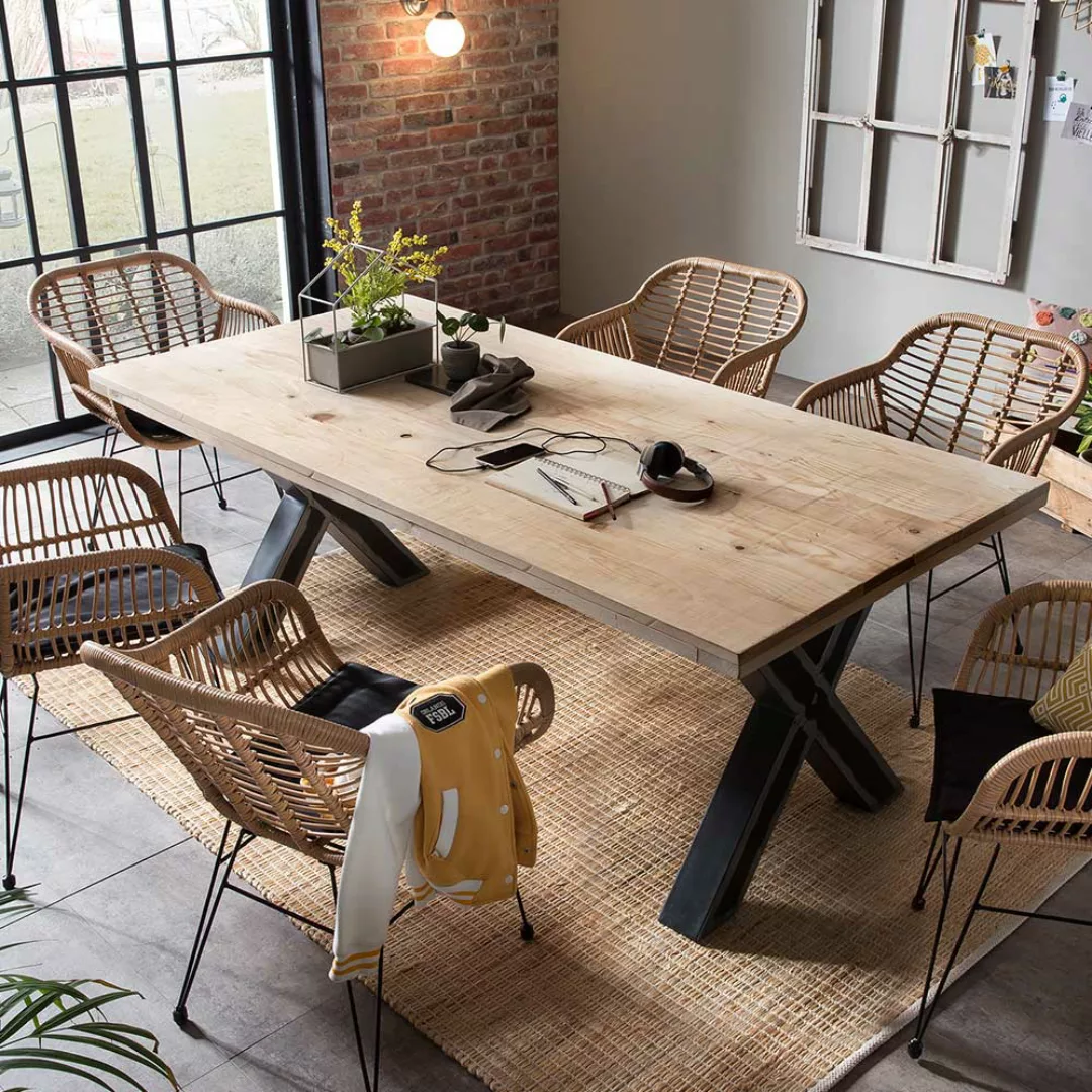 Gerüstholz Tisch Metallgestell X Form modernem Design günstig online kaufen
