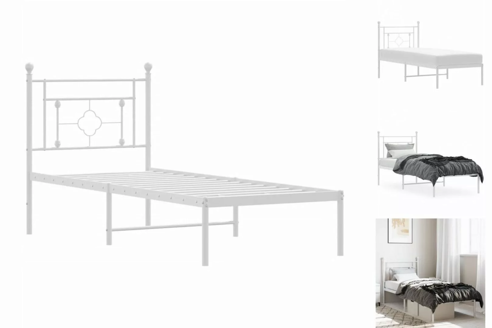 vidaXL Bettgestell Bettgestell mit Kopfteil Metall Weiß 75x190 cm Bett Bett günstig online kaufen