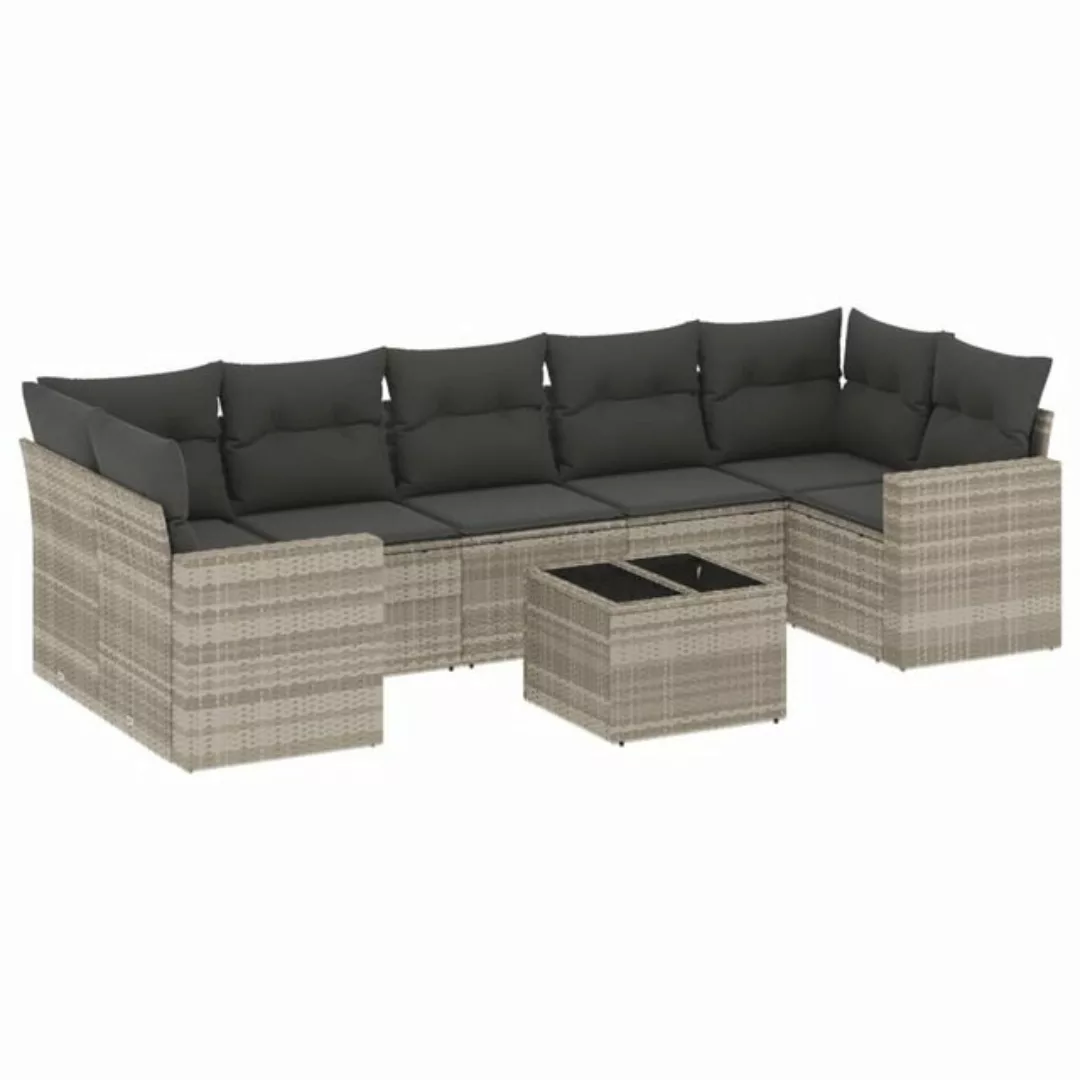 vidaXL Sofaelement 8-tlg. Garten-Sofagarnitur mit Kissen Hellgrau Poly Ratt günstig online kaufen