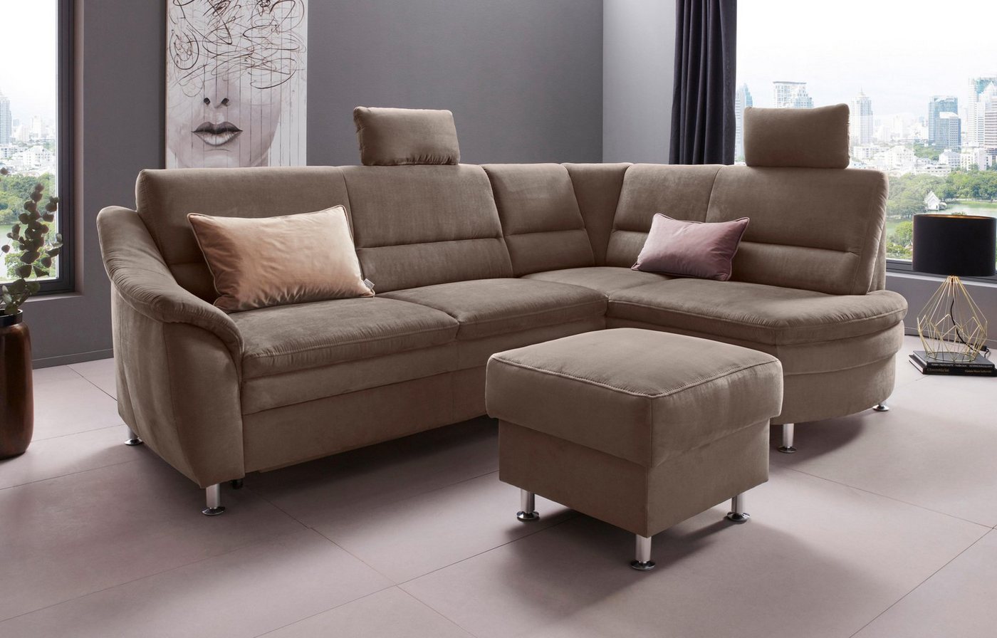 Places of Style Ecksofa "Cardoso L-Form", Federkern, wahlweise mit Bett, Sc günstig online kaufen