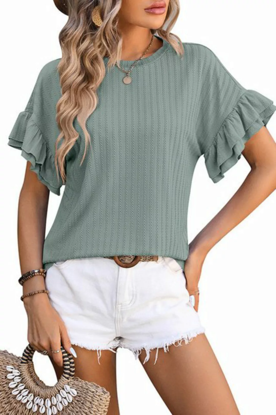 ENIX Blusentop Damen kurzen Ärmeln freizeit T-Shirt lockeres spleißen Bluse günstig online kaufen