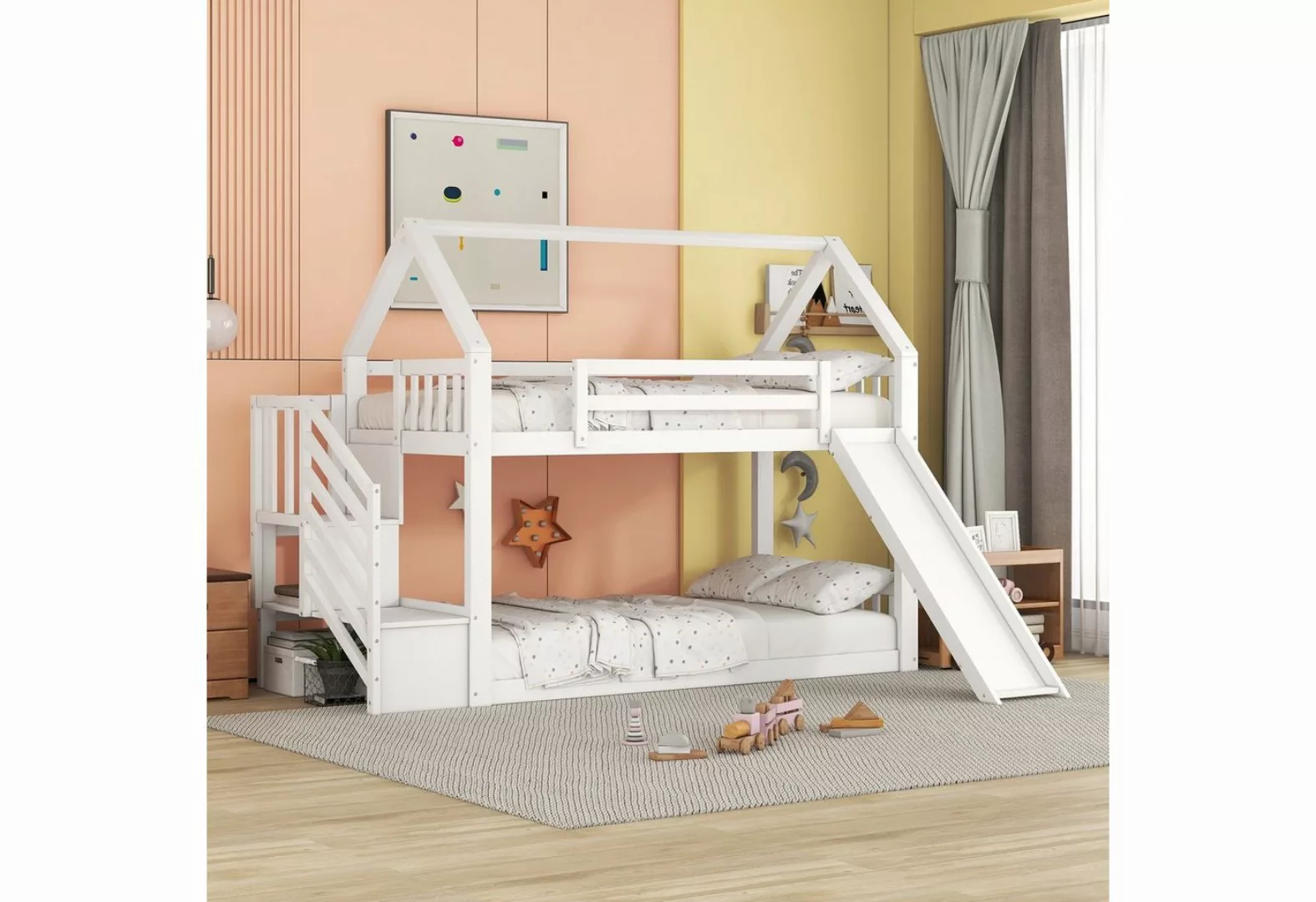 WISHDOR Bett Etagenbett Hausbett Kinderbett Jugendliche 90x200cm (mit Staur günstig online kaufen