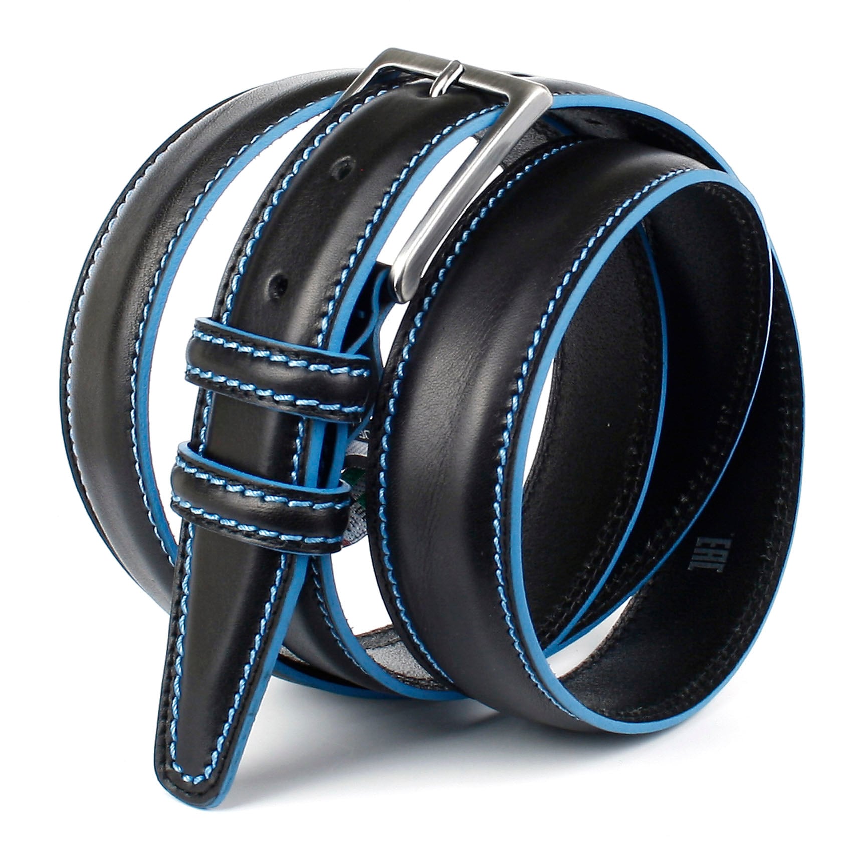 Anthoni Crown Ledergürtel, mit Kontrast Stitching in blau günstig online kaufen