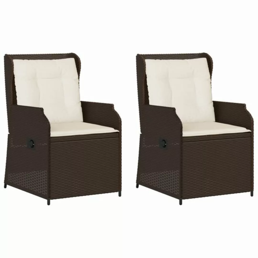 vidaXL Loungesofa Gartensessel mit Kissen 2 Stk. Verstellbar Braun Poly Rat günstig online kaufen