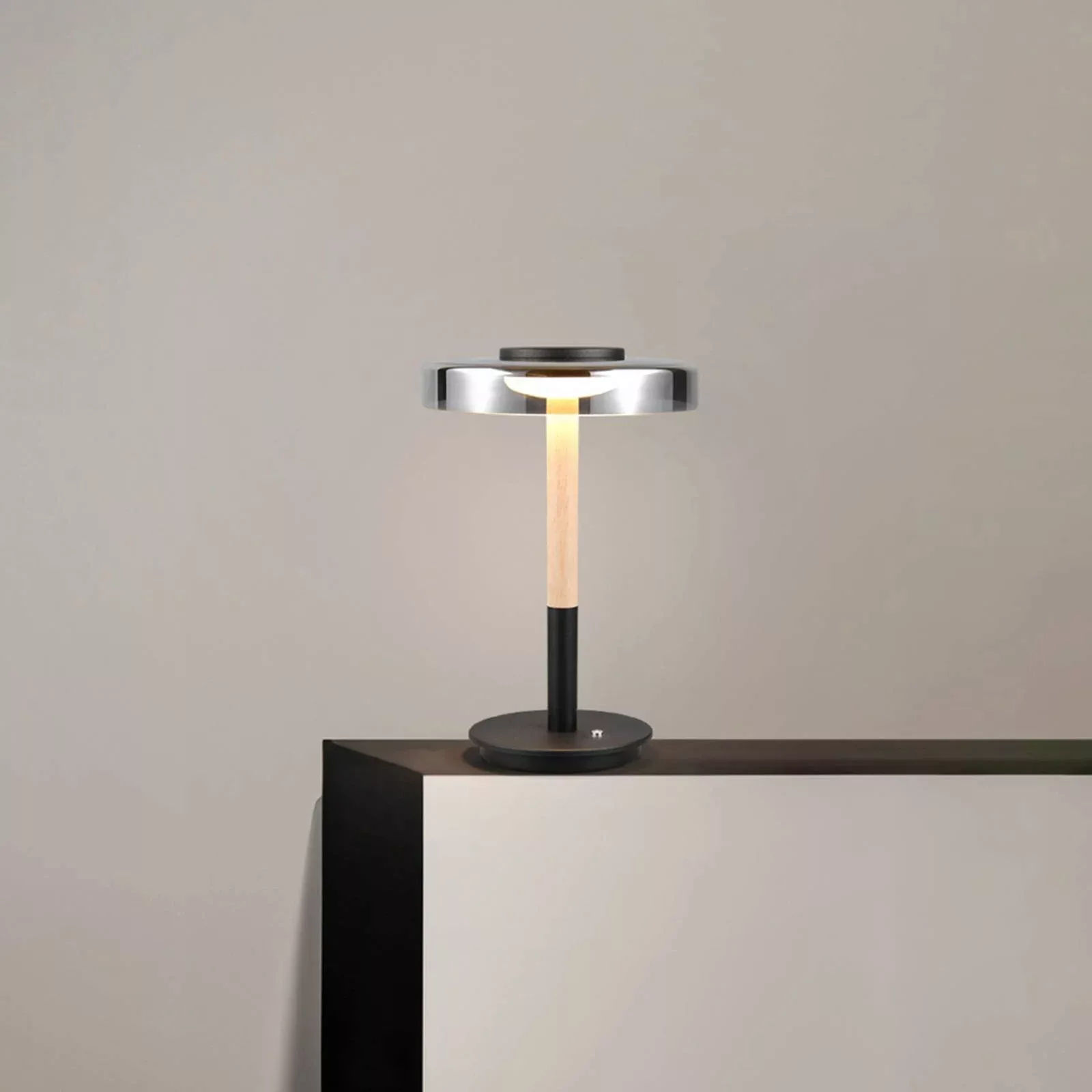 LED-Tischlampe Celeste chrom/holz 35 cm Glas/Metall Touchdim günstig online kaufen