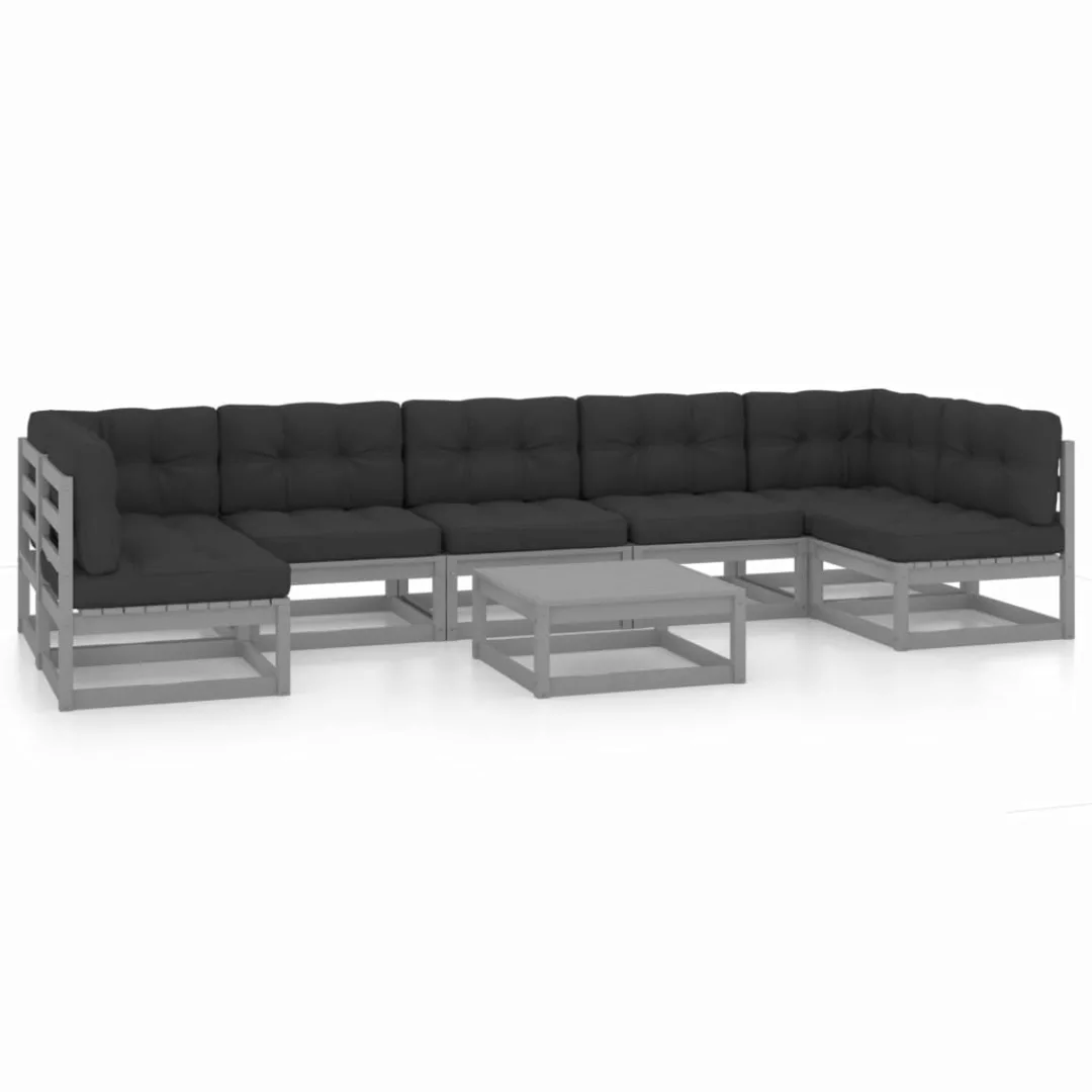 8-tlg. Garten-lounge-set Mit Kissen Grau Kiefer Massivholz günstig online kaufen