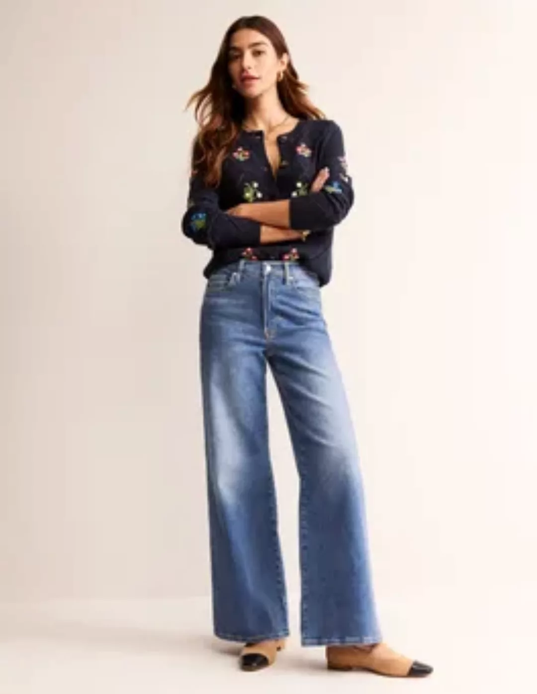Hoch geschnittene Jeans mit weitem Bein Damen Boden, Medium Vintage günstig online kaufen