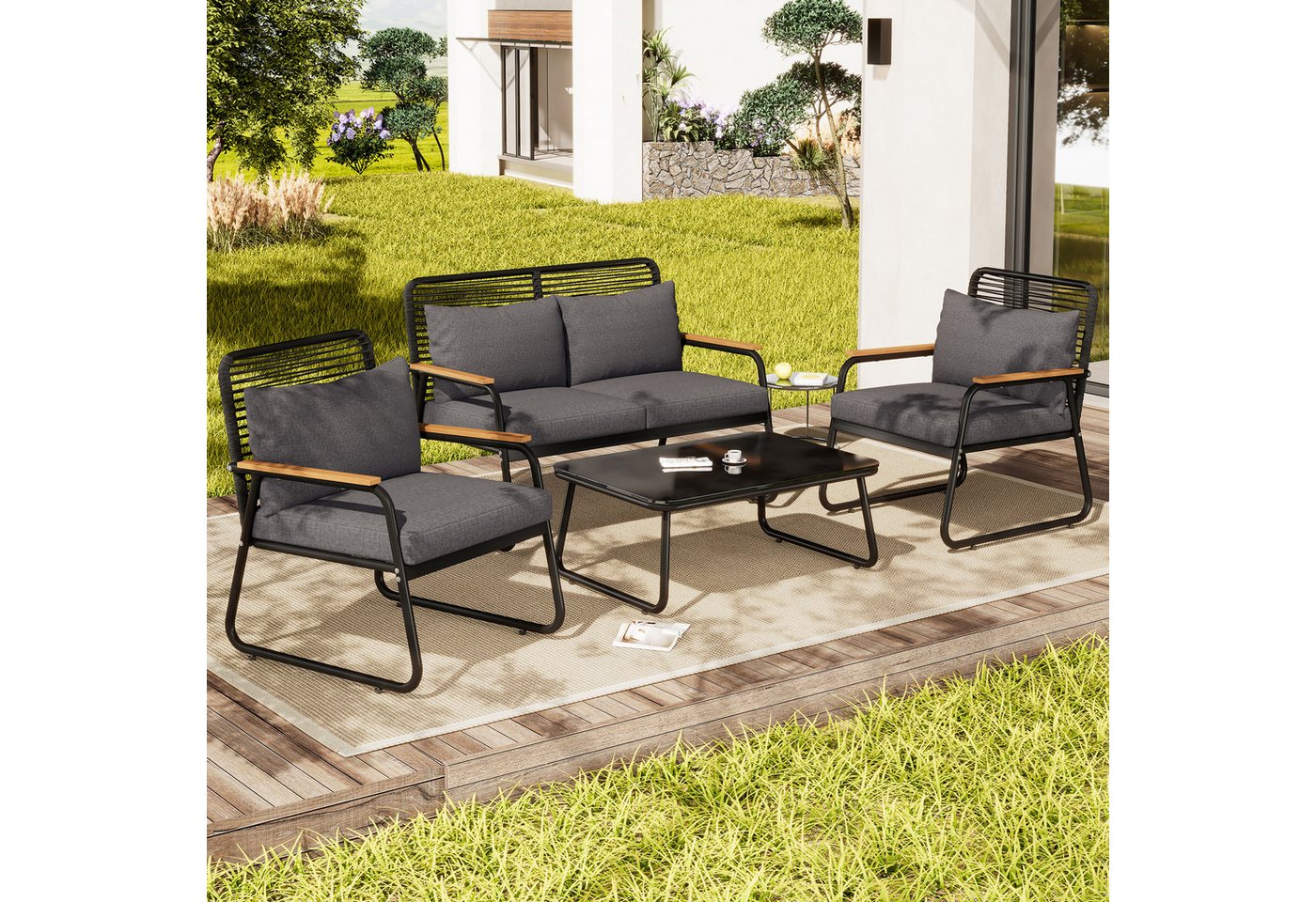 MODFU Sofa Outdoor Garten-Lounge-Set,mit verzinktem Eisengestell, Garten-Lo günstig online kaufen