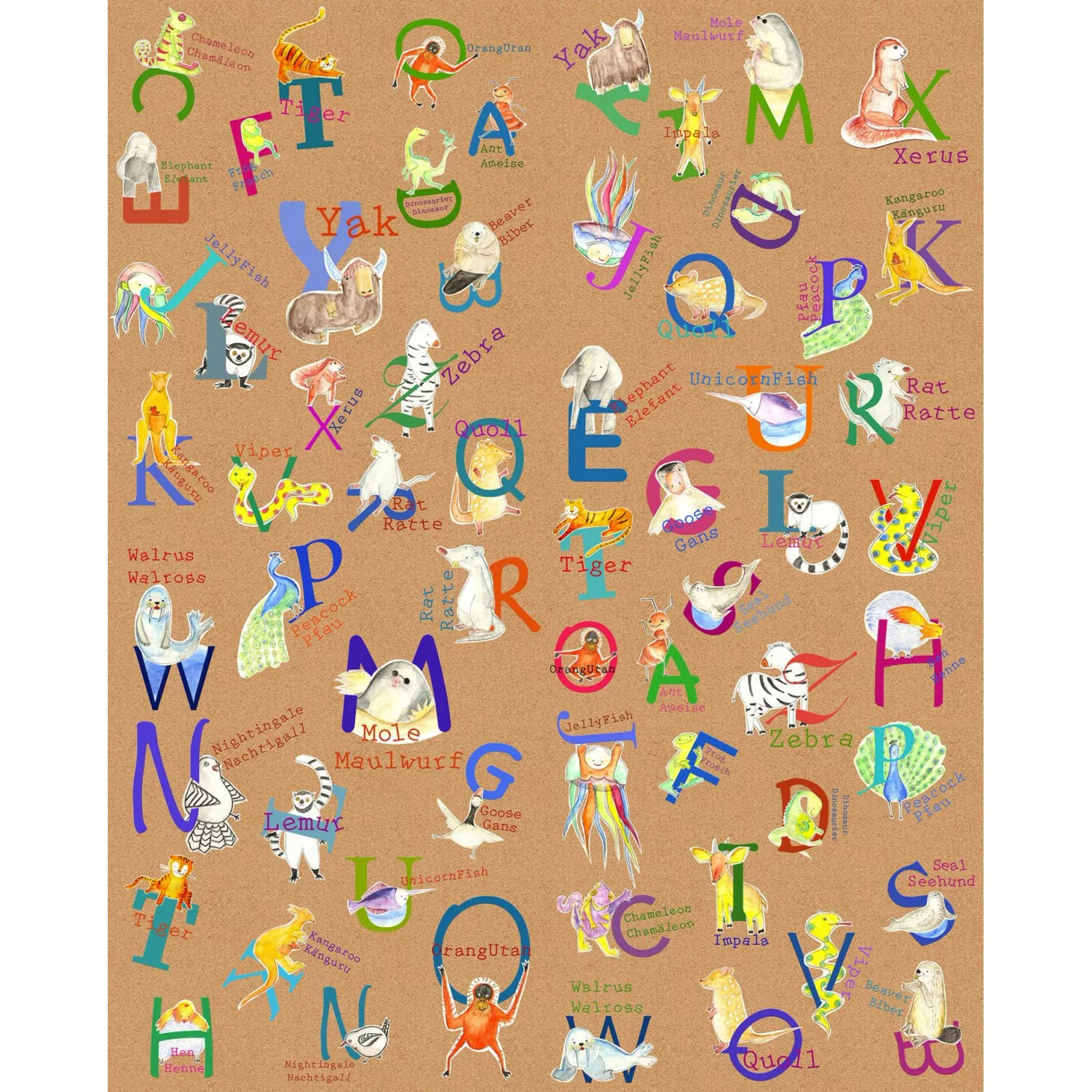 Sanders & Sanders Fototapete Tiere Alphabetisch Multicolor 200 x 250 cm 611 günstig online kaufen