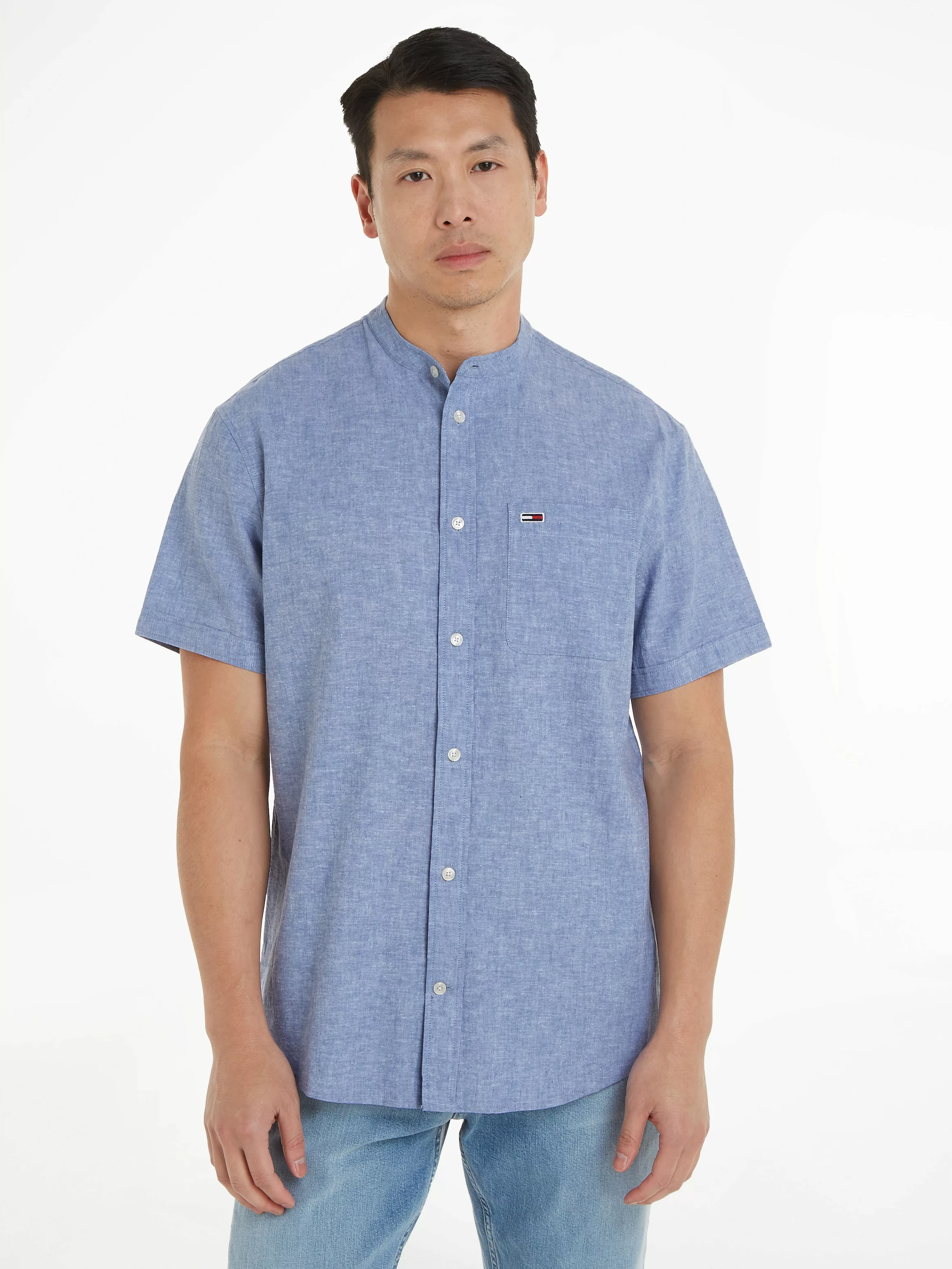Tommy Jeans Kurzarmhemd "TJM REG MAO LINEN BLEND SS SHIRT", in melierter Op günstig online kaufen