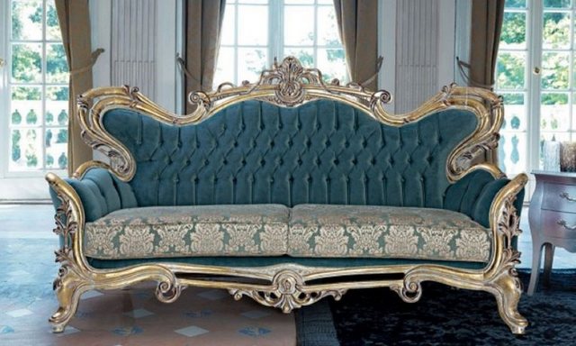 Casa Padrino Sofa Luxus Barock Sofa Blau / Gold - Handgefertigtes Barocksti günstig online kaufen