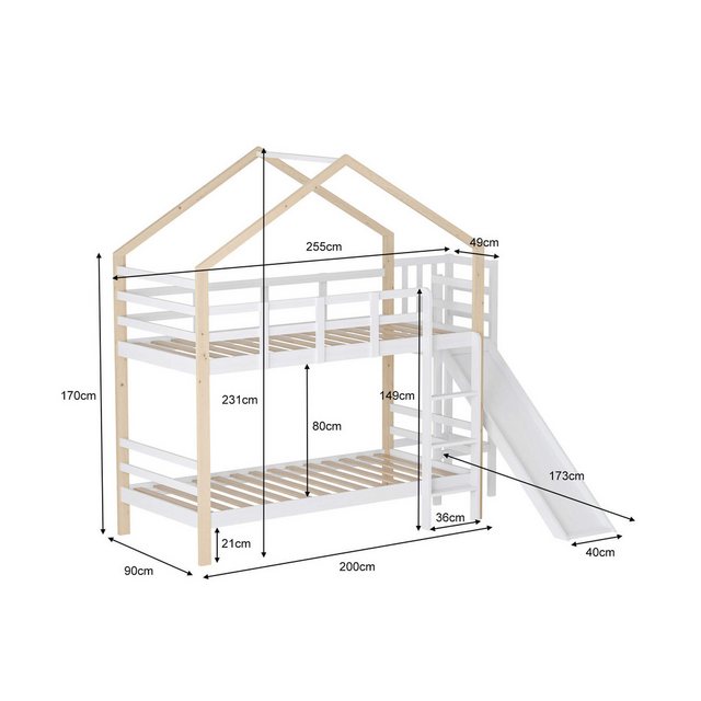 Furnishings Home Etagenbett 90x200cm Kinderbett Holzbett mit Treppe und Rut günstig online kaufen