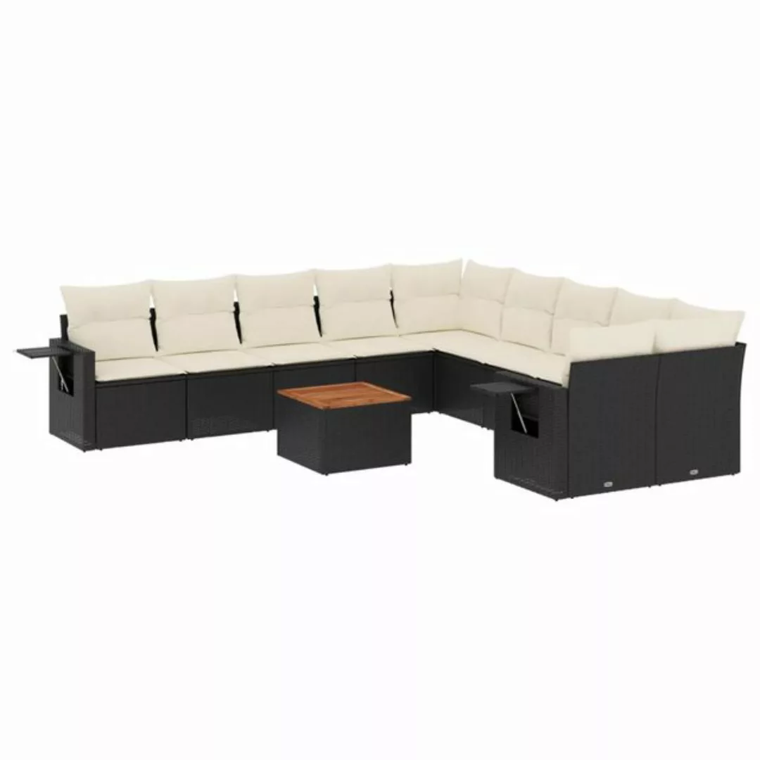 vidaXL Loungesofa 11-tlg. Garten-Sofagarnitur mit Kissen Schwarz Poly Ratta günstig online kaufen