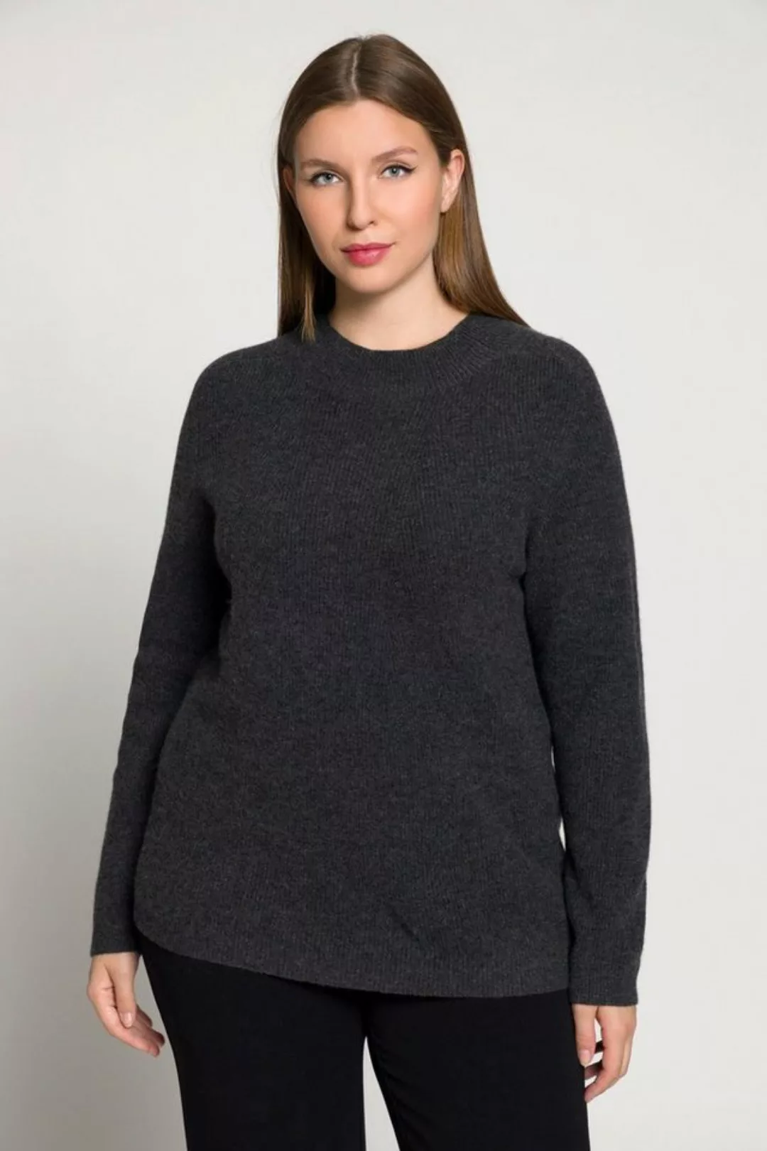 Ulla Popken Strickpullover Pullover Wollmischung Rippstrick Stehkragen günstig online kaufen