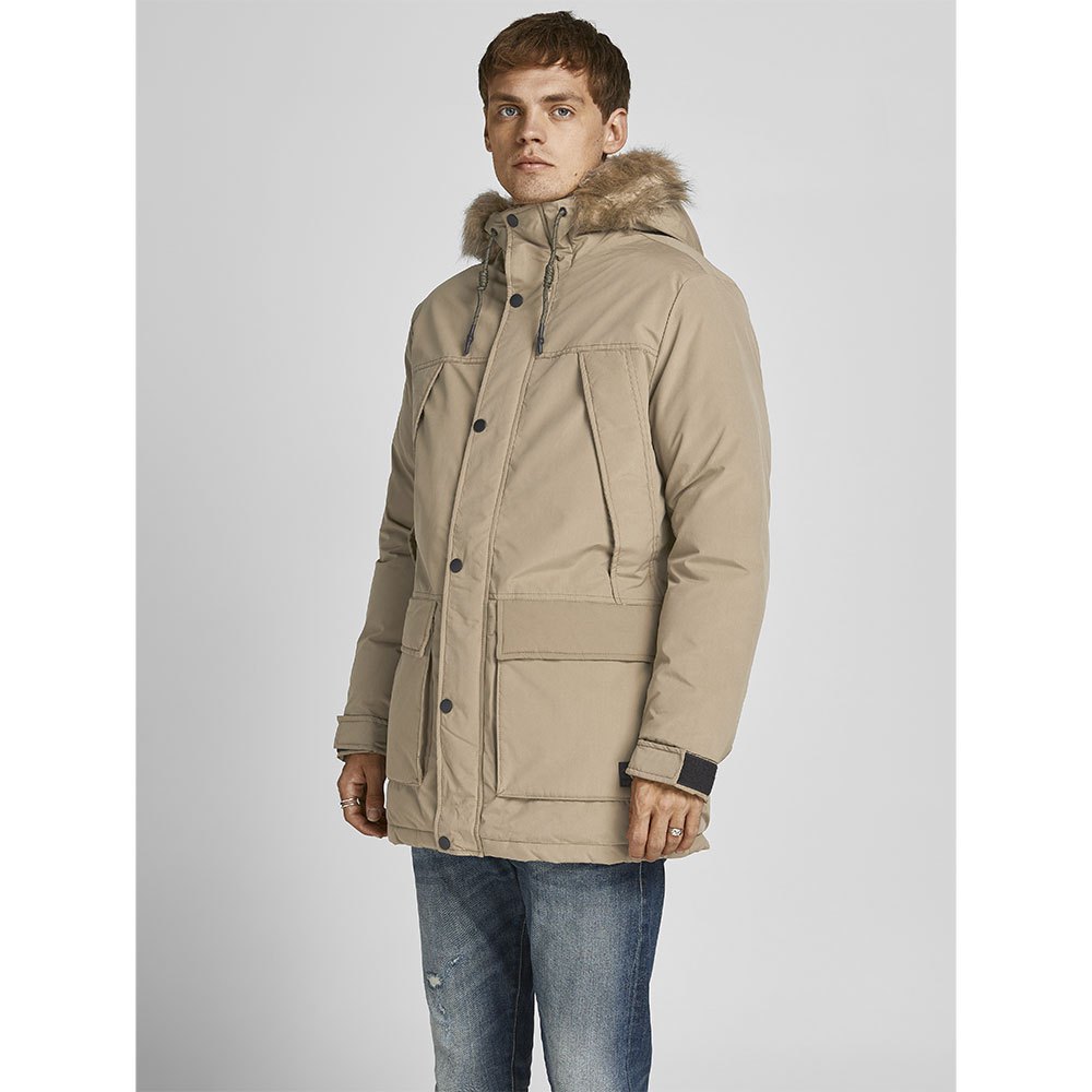 Jack & Jones – Originals – Parka in Marineblau mit Kunstpelzbesatz an der K günstig online kaufen