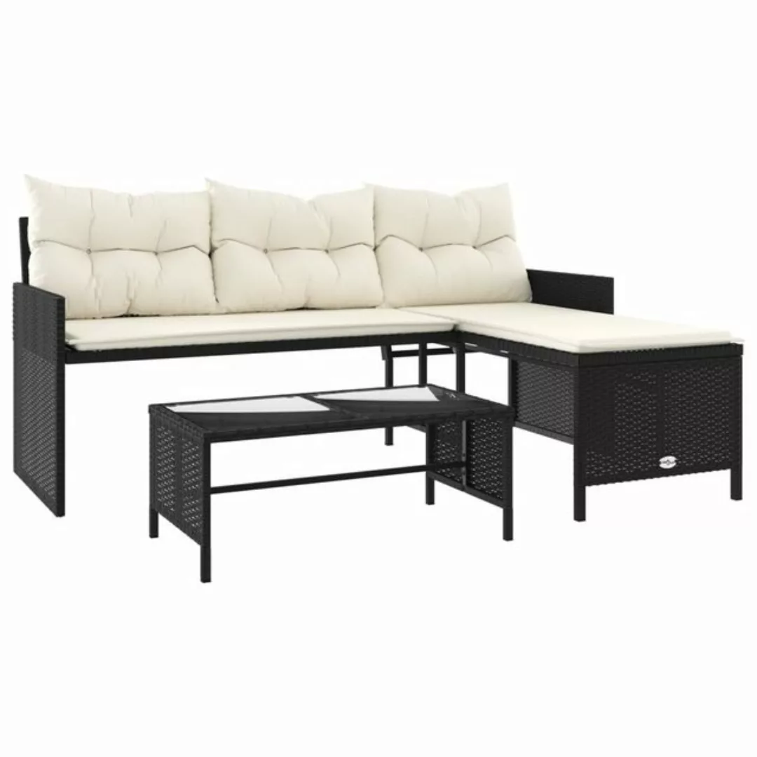 vidaXL Sofa, Gartensofa in L-Form mit Tisch und Kissen Schwarz Poly Rattan günstig online kaufen