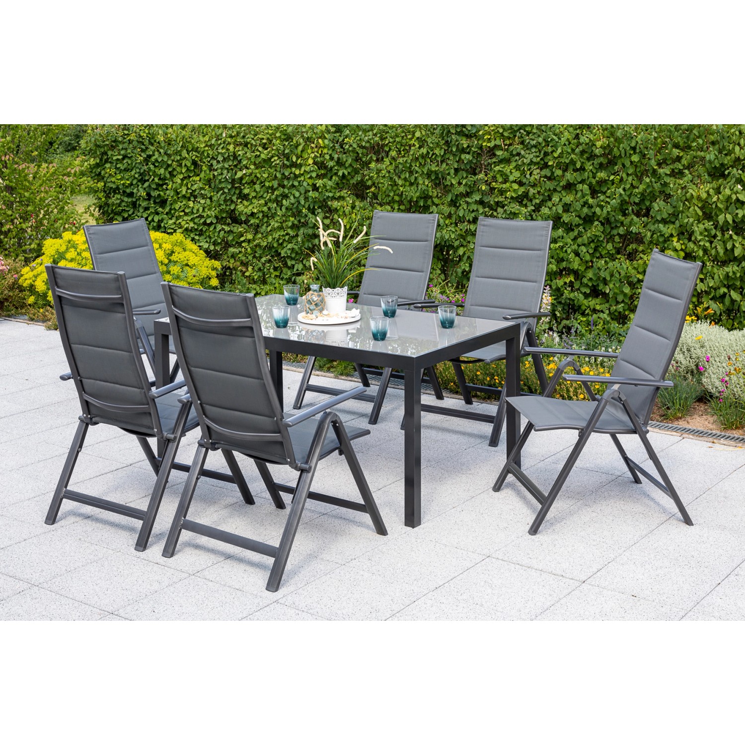 Merxx Taviano Set 7-tlg. 6 Klappsessel Gartentisch 150 x 90 cm Grau günstig online kaufen