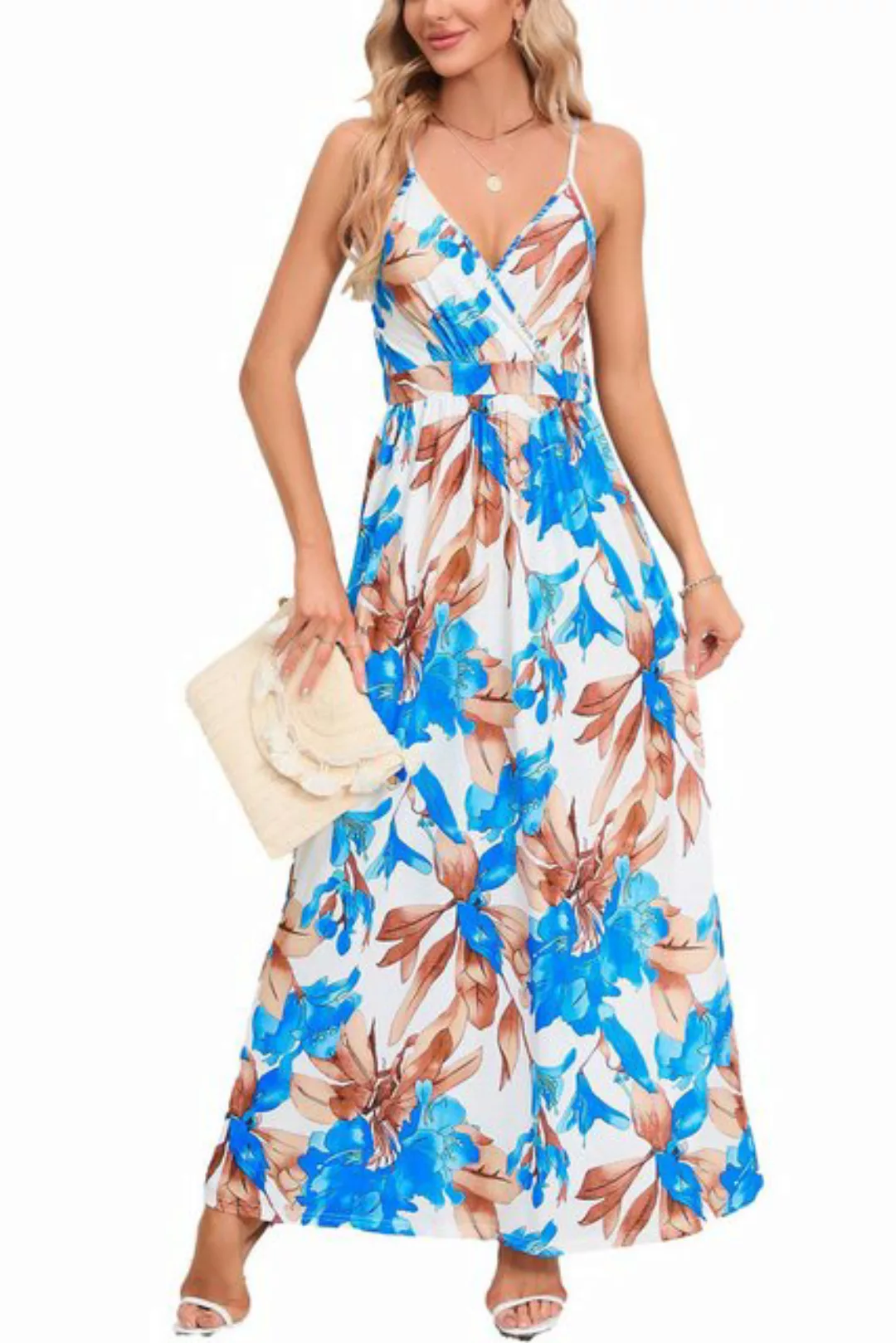 Orient Phoenix Strandkleid Damen Blumenmuster Boho-V-Ausschnitt fließende S günstig online kaufen