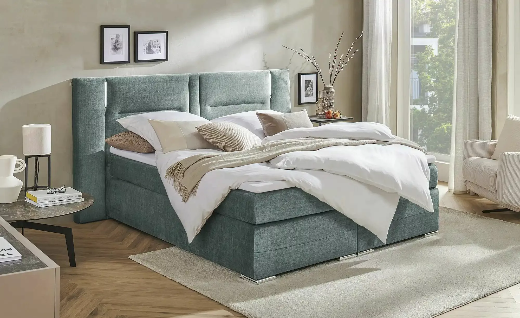 uno Boxspringbett  Aston ¦ blau ¦ Maße (cm): B: 193 H: 120 Betten > Einzelb günstig online kaufen