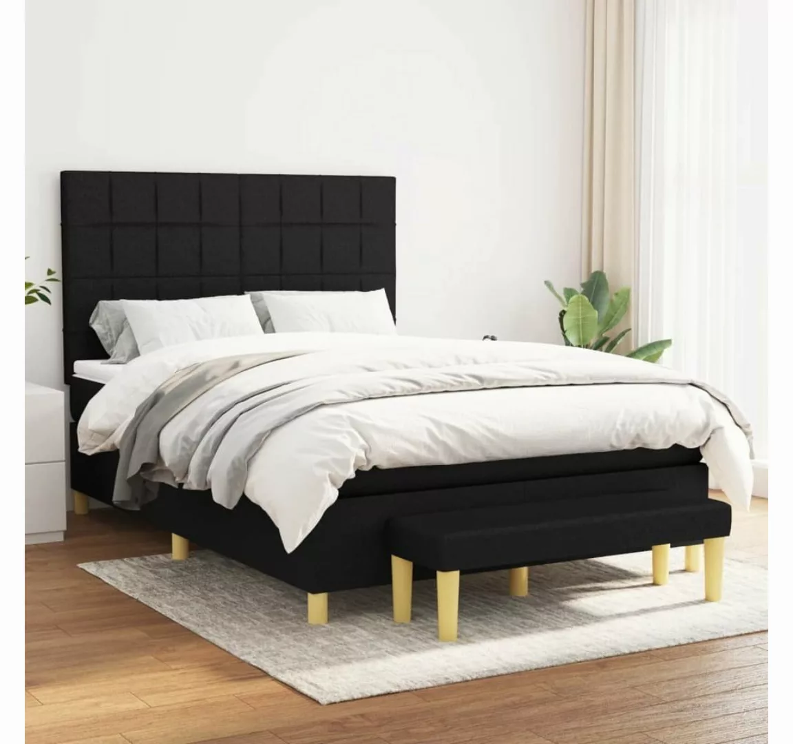 furnicato Bett Boxspringbett mit Matratze Schwarz 140x190 cm Stoff günstig online kaufen