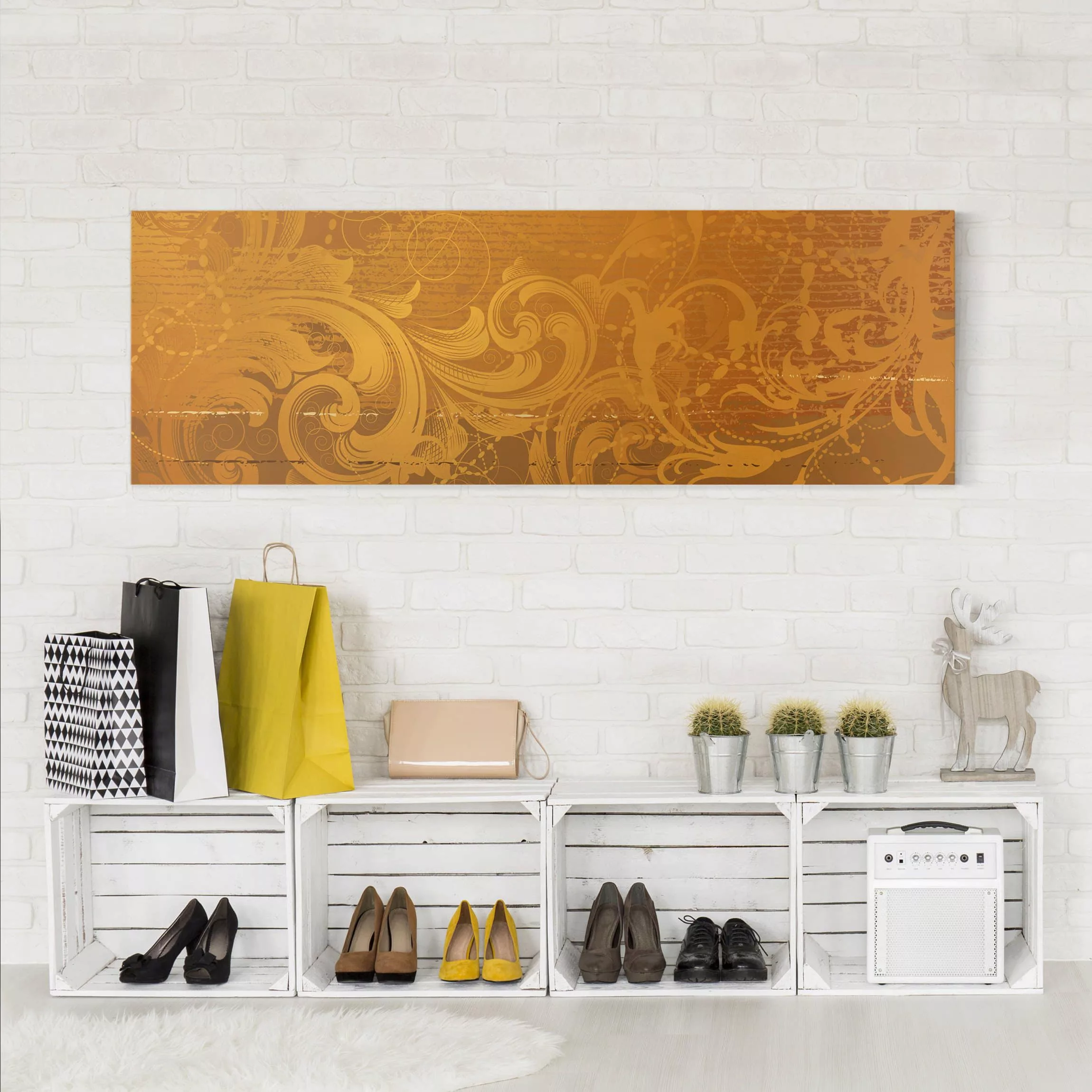 Leinwandbild Muster - Panorama Goldener Barock günstig online kaufen