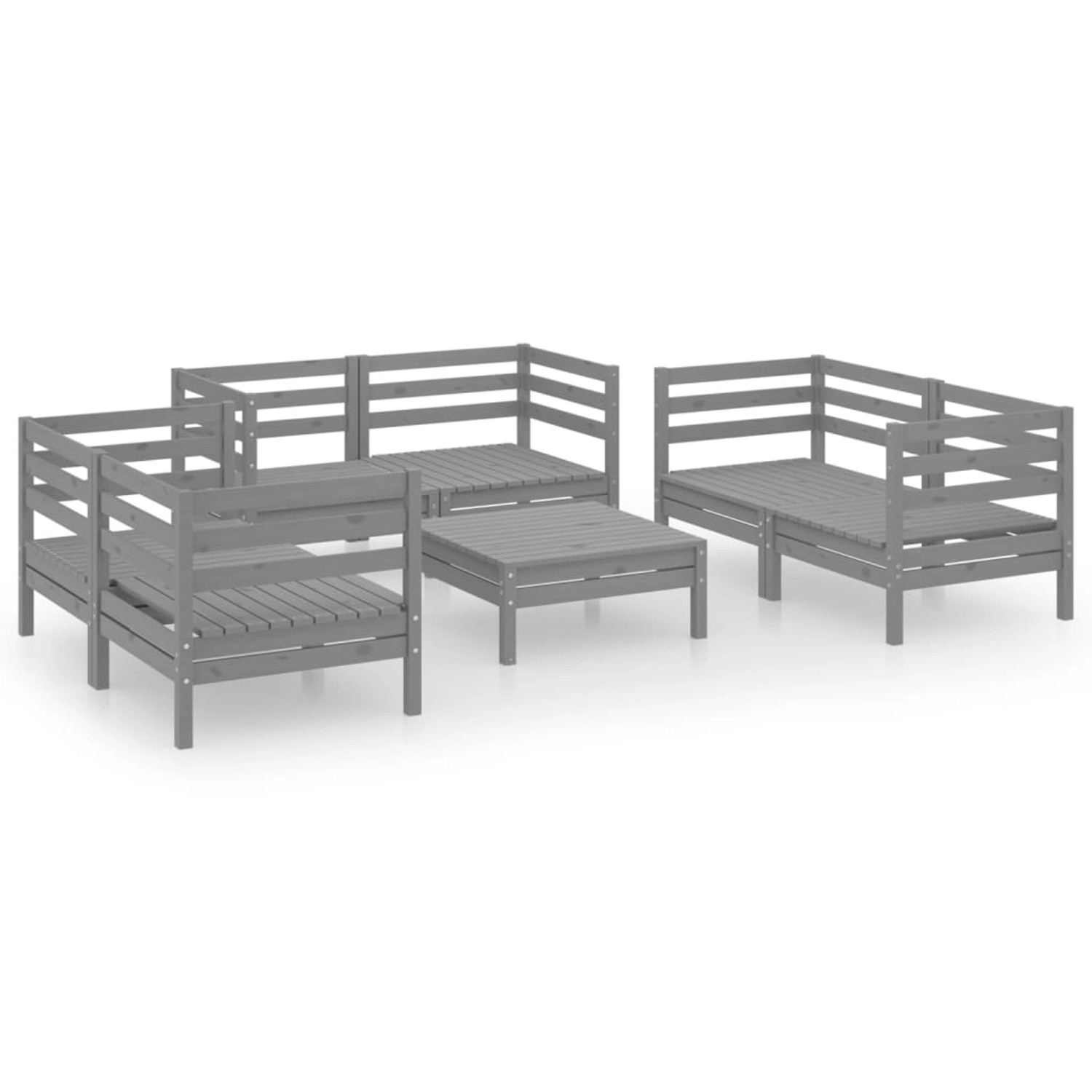 7-tlg. Garten-lounge-set Grau Massivholz Kiefer günstig online kaufen