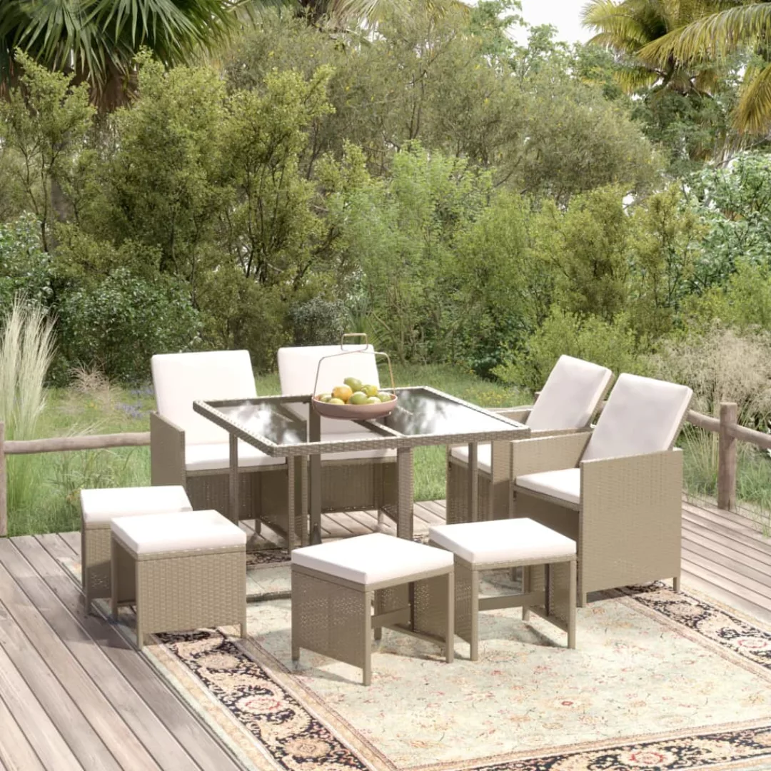 Vidaxl 9-tlg. Garten-essgruppe Mit Kissen Poly Rattan Beige günstig online kaufen