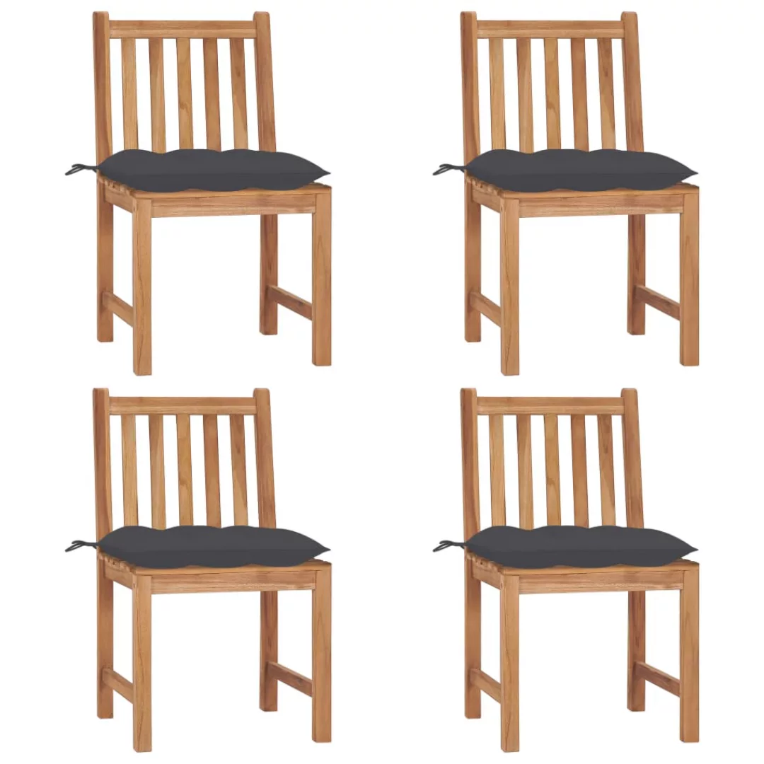 Gartenstühle 4 Stk. Mit Kissen Massivholz Teak günstig online kaufen
