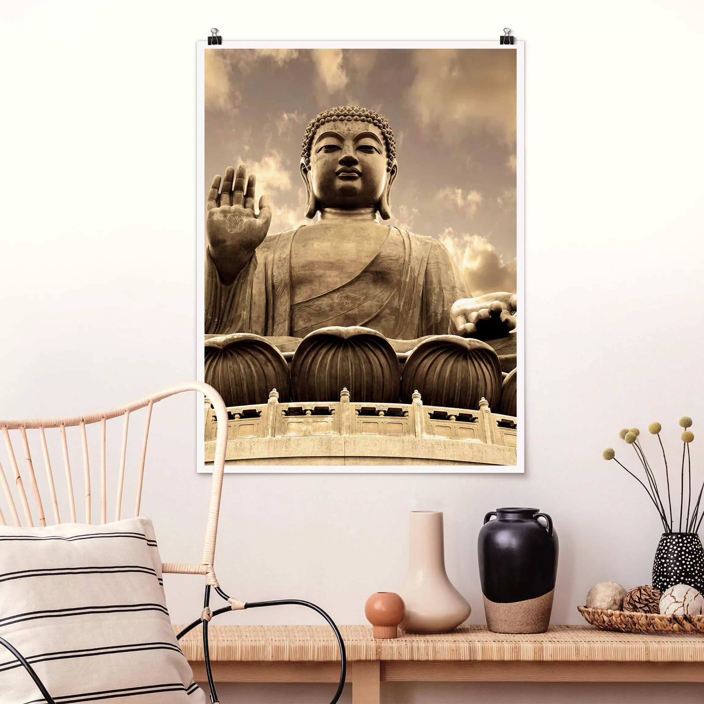 Poster - Hochformat Großer Buddha Sepia günstig online kaufen