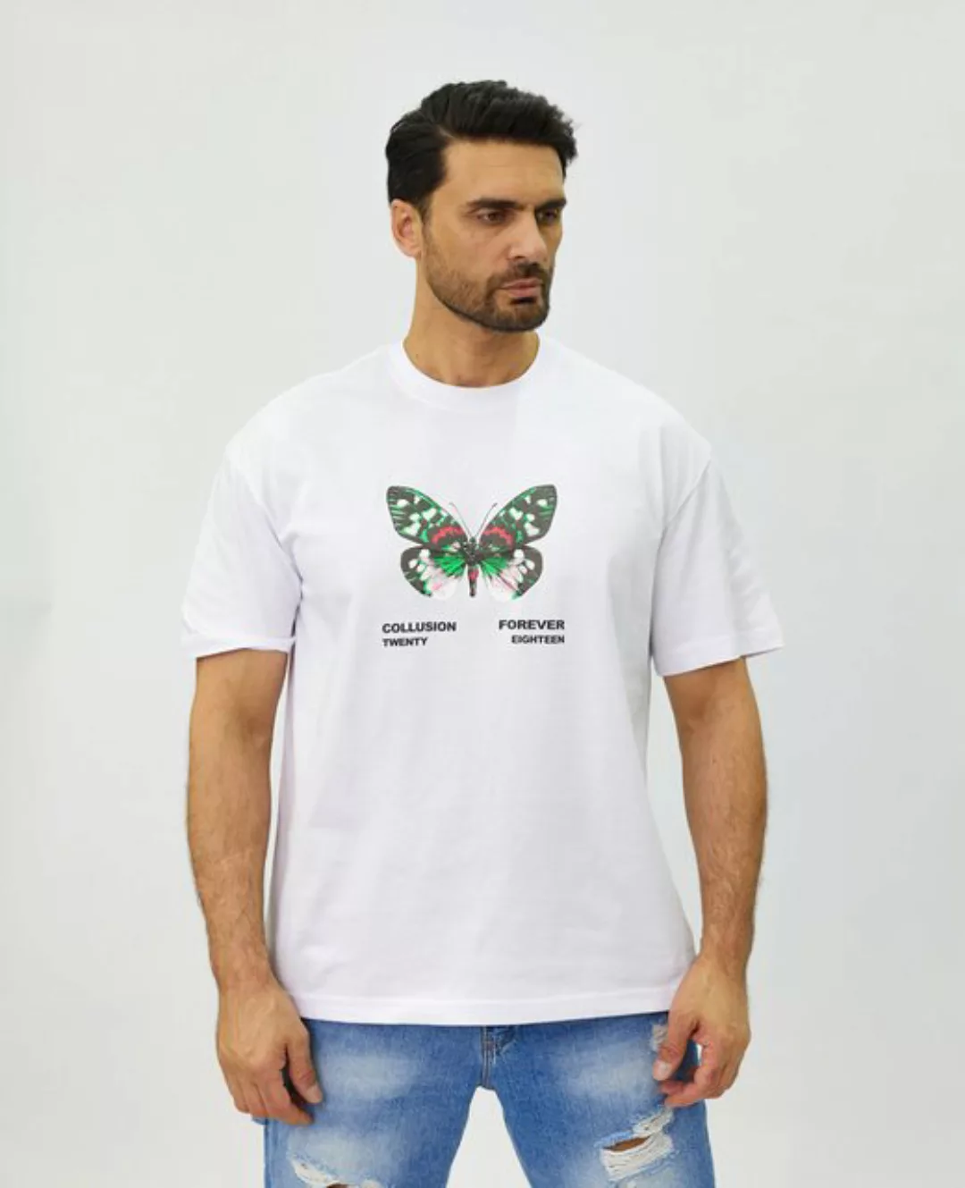 Denim House T-Shirt Lässiges Butterfly Oversized T-Shirt in Loose Fit Weiß günstig online kaufen