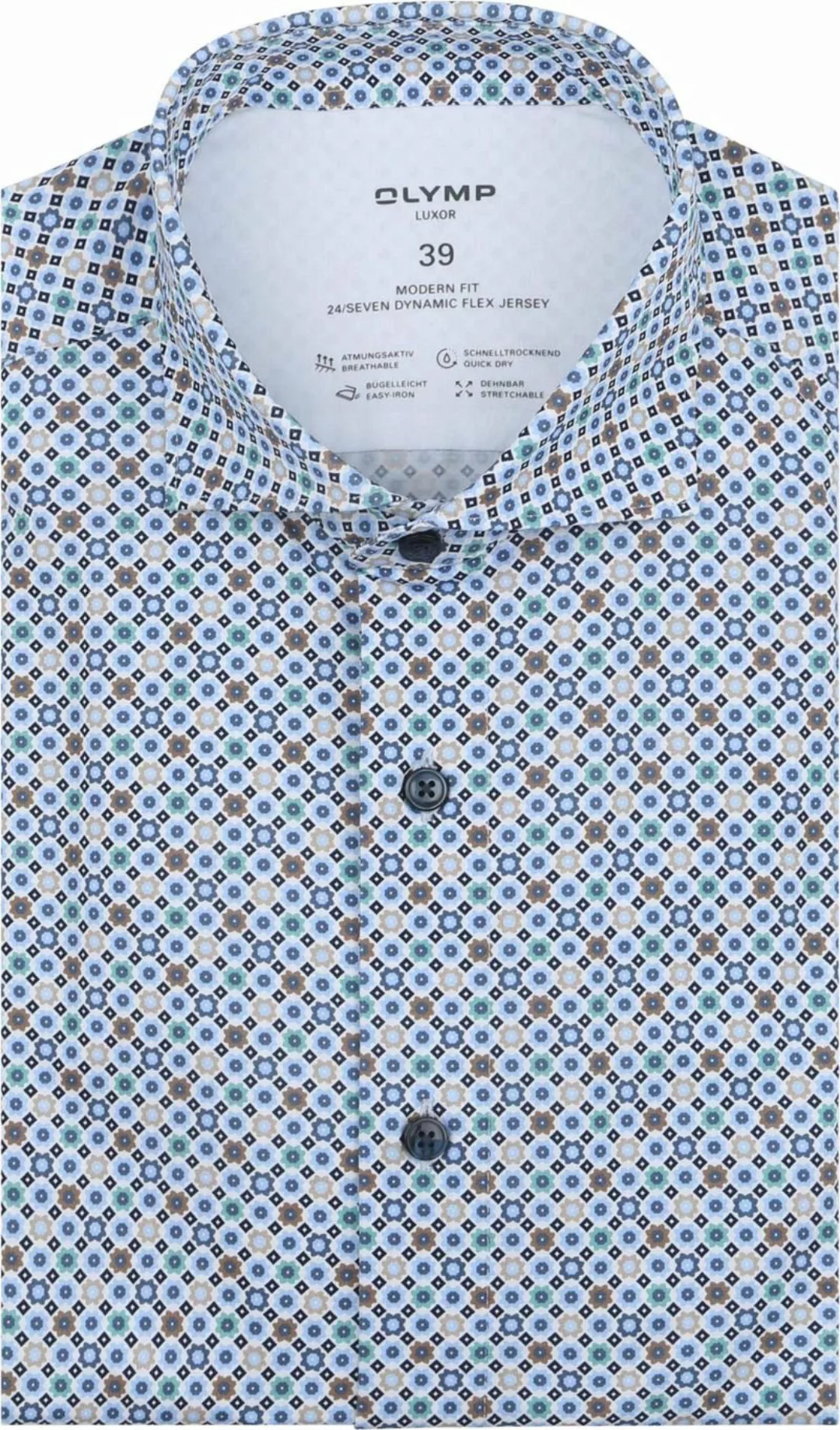 OLYMP Luxor Hemd Stretch Druck Blau - Größe 41 günstig online kaufen
