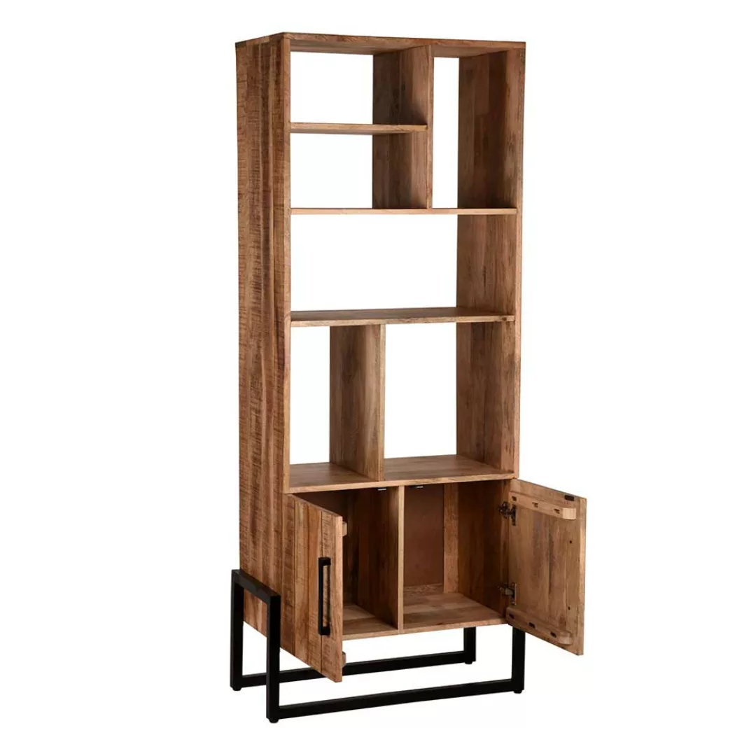 Industry Bücherregal aus Mangobaum Massivholz geölt und Metall 190 cm hoch günstig online kaufen