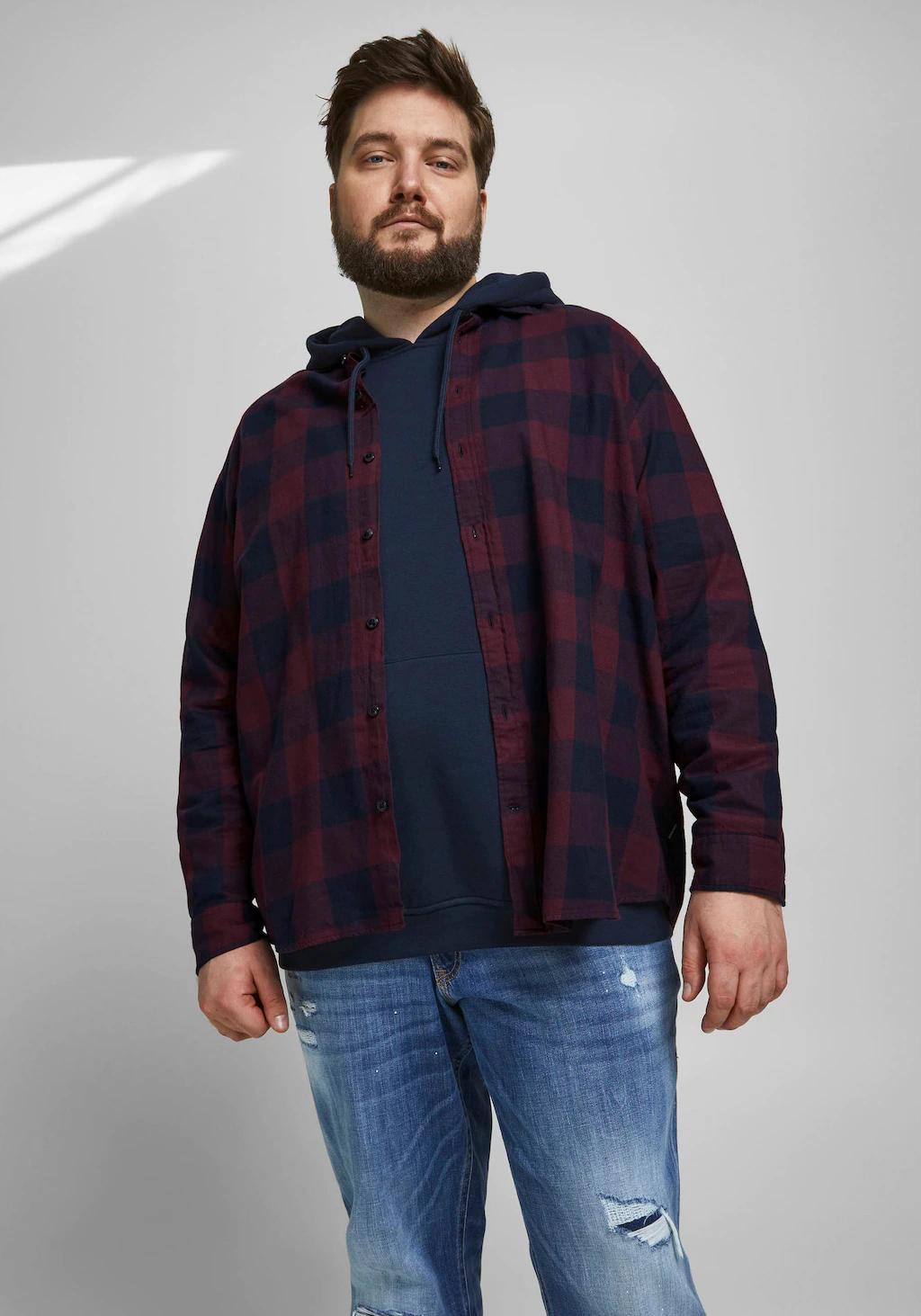 Jack & Jones Herren Freizeit Hemd JJEGINGHAM Comfort Fit Plussize günstig online kaufen