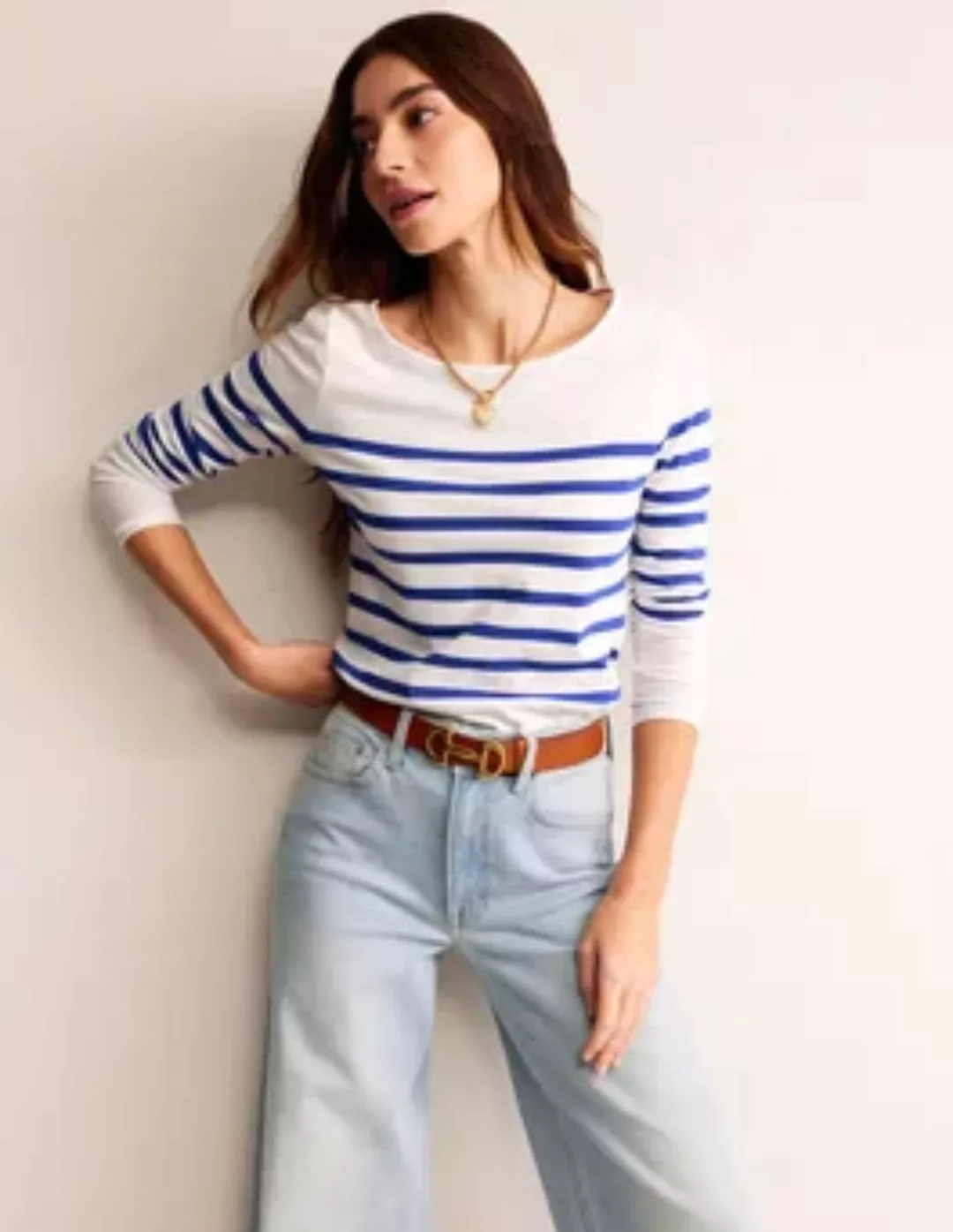 Ella Bretonshirt mit langen Ärmeln Damen Boden, Naturweiß, Blau Anordnung günstig online kaufen