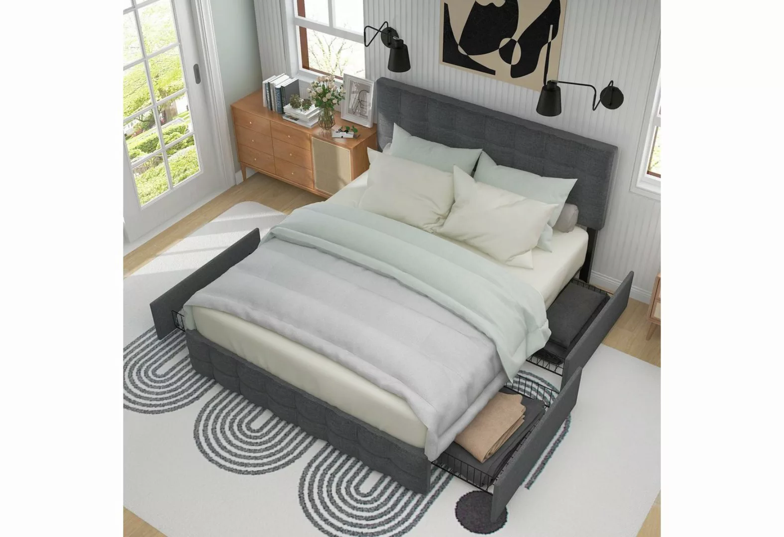 Fangqi Bettgestell 140*200cm gepolstertes Bett,höhenverstellbares Kopfteil( günstig online kaufen