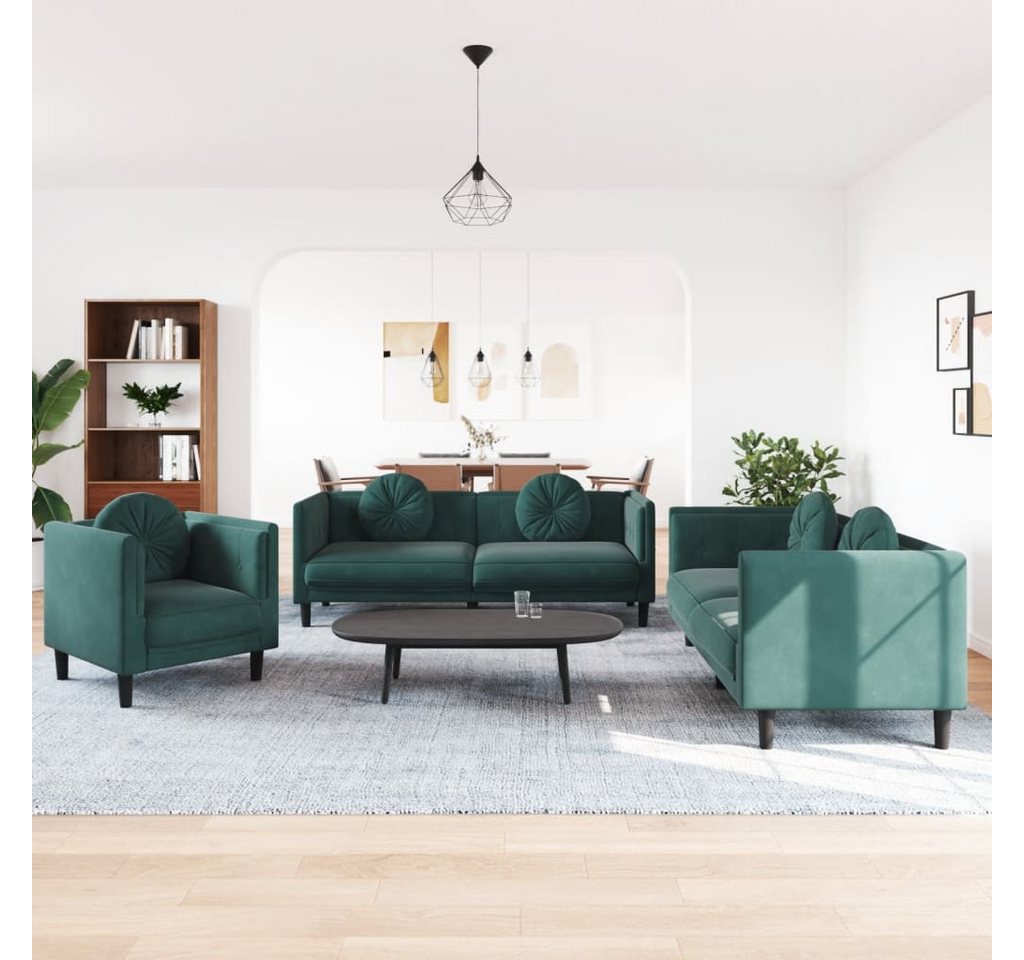 vidaXL Sofa 3-tlg. Sofagarnitur mit Kissen Dunkelgrün Samt günstig online kaufen