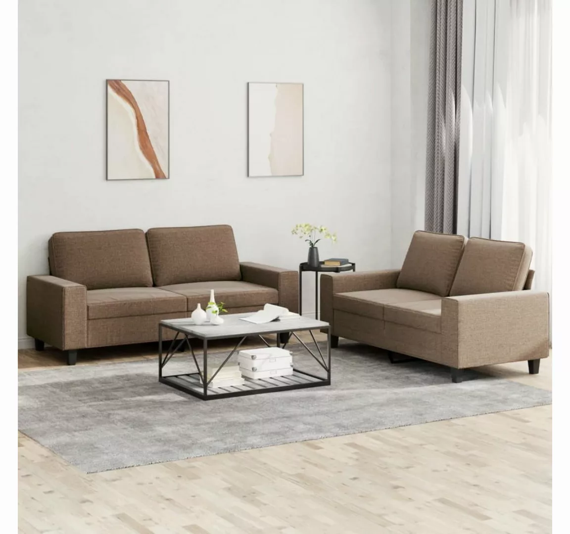 vidaXL Sofa Sofagarnitur Set mit Kissen Stoff, 2-tlg., Braun günstig online kaufen