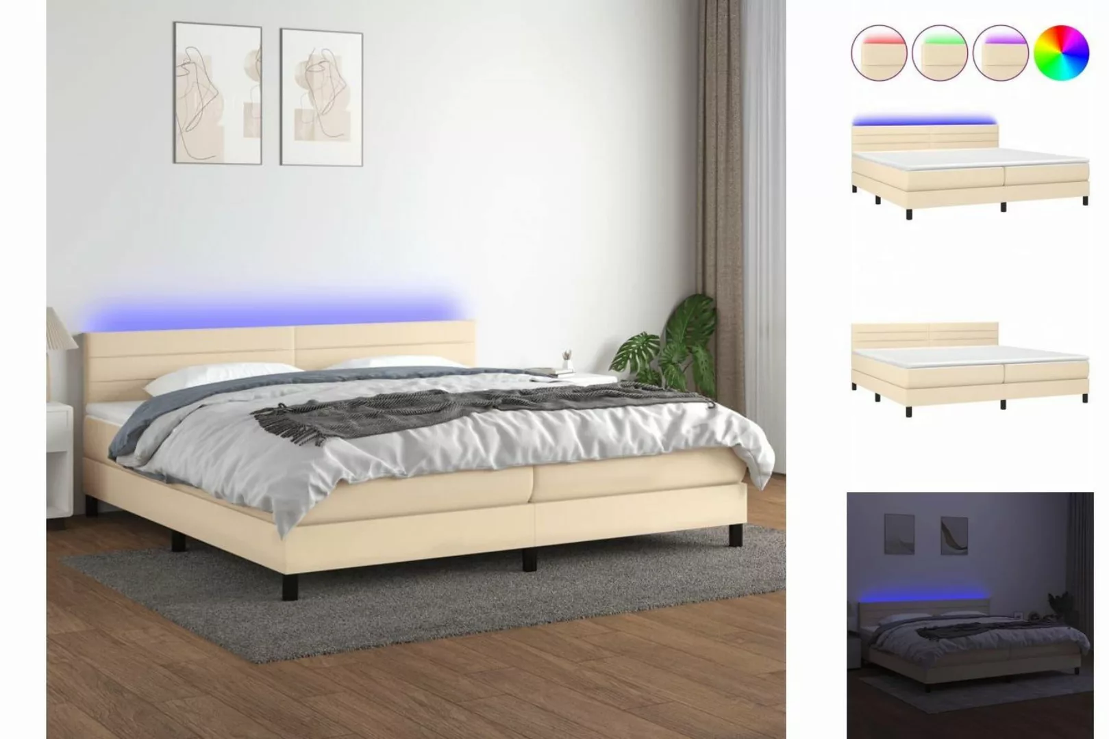 vidaXL Boxspringbett Boxspringbett mit Matratze LED Creme 200x200 cm Stoff günstig online kaufen