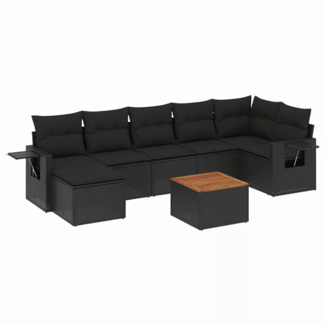 vidaXL Loungesofa 8-tlg. Garten-Sofagarnitur mit Kissen Schwarz Poly Rattan günstig online kaufen