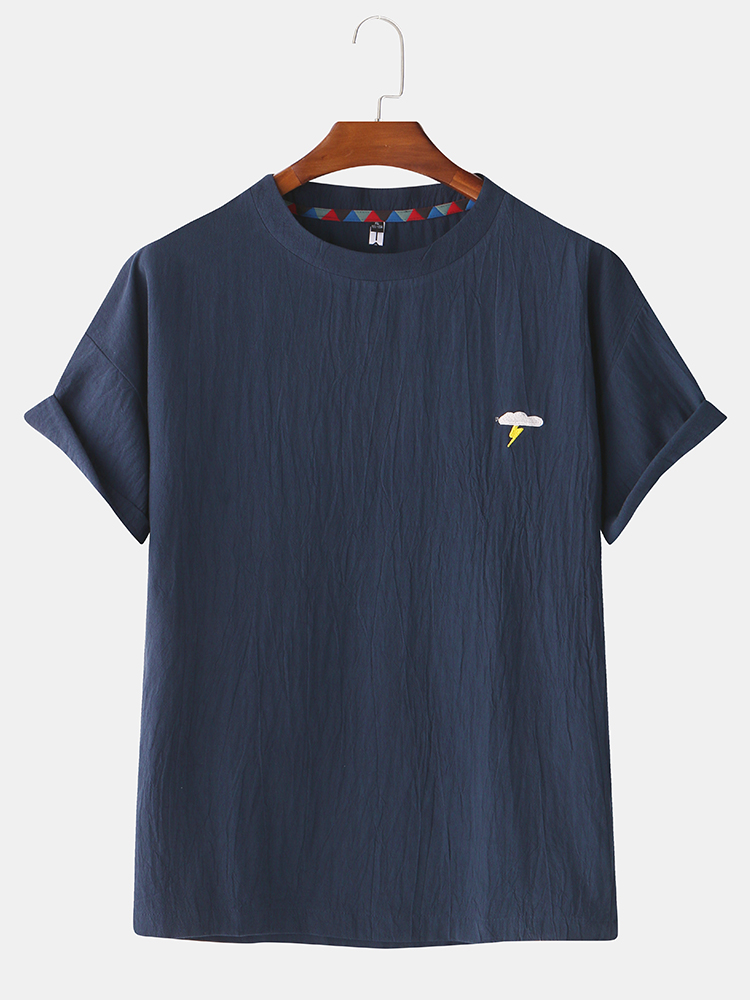 Herren Plain Cotton einfarbige Little Cloud Stickerei T-Shirts günstig online kaufen