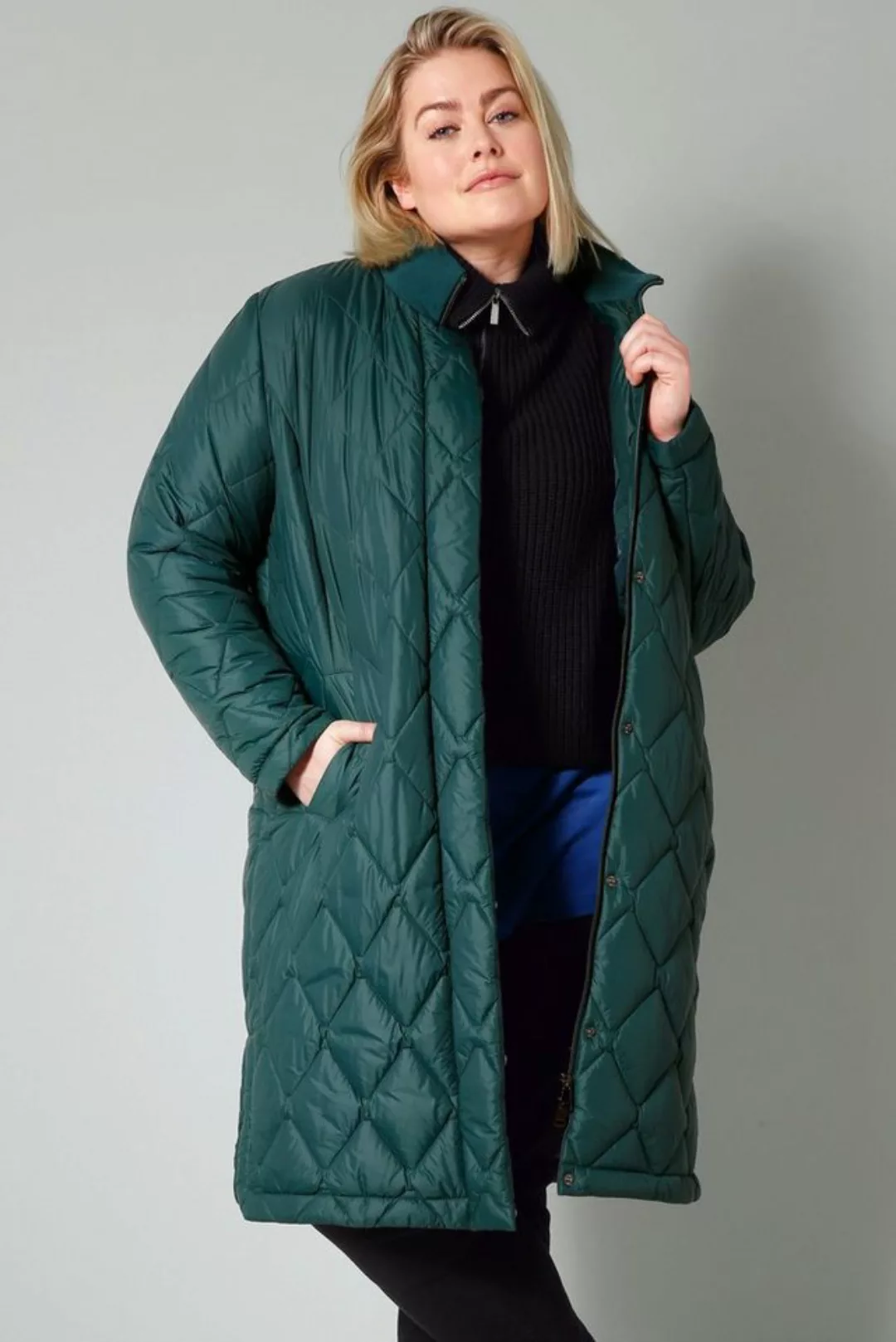 Sara Lindholm Wintermantel Steppmantel Straight Fit Ripp-Stehkragen Zipper günstig online kaufen