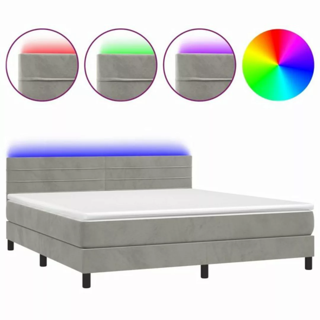 vidaXL Bettgestell Boxspringbett mit Matratze LED Hellgrau 160x200 cm Samt günstig online kaufen