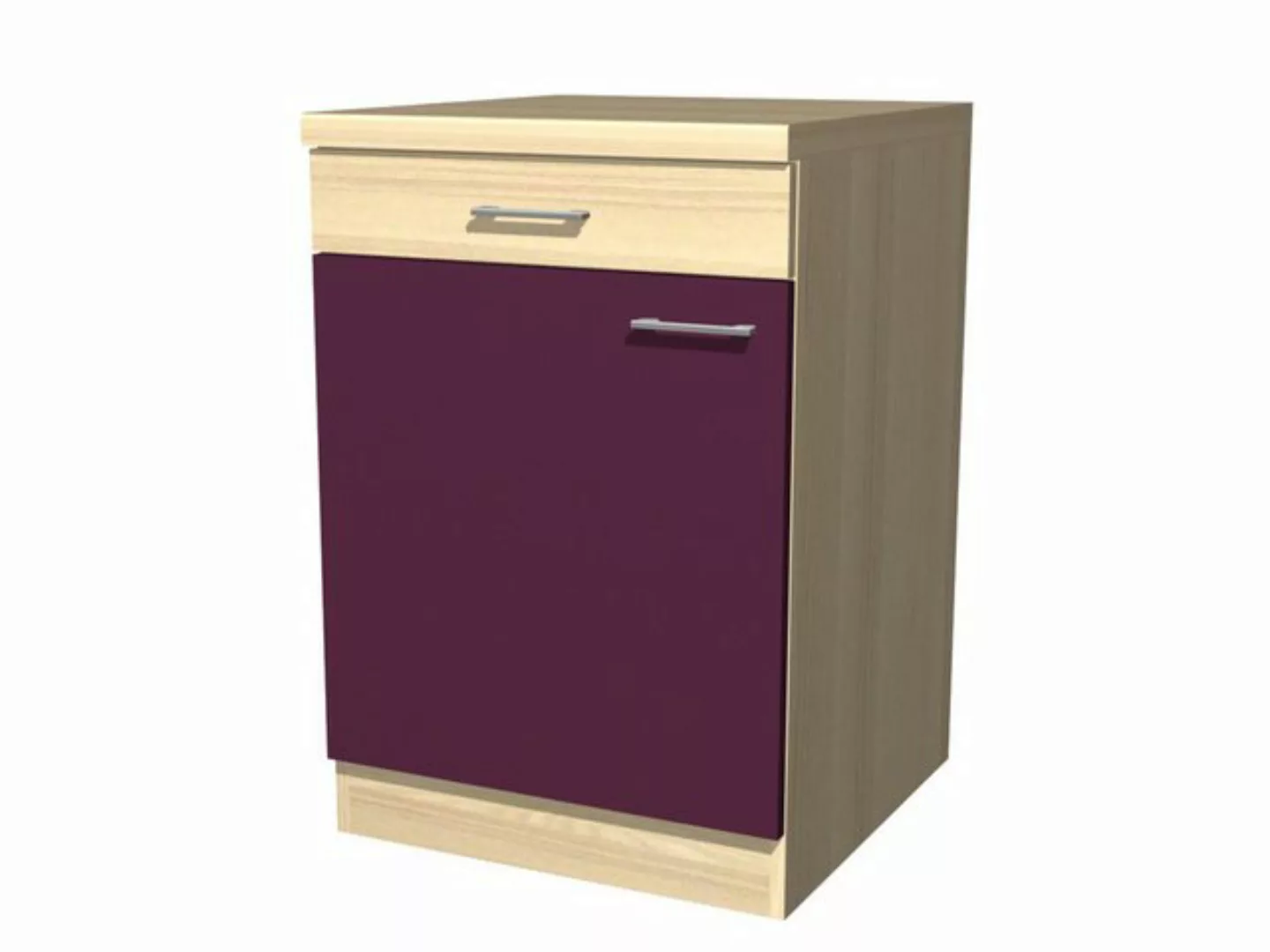 Flex-Well Unterschrank Küchenunterschrank - 60 cm breit - Aubergine Akazie günstig online kaufen