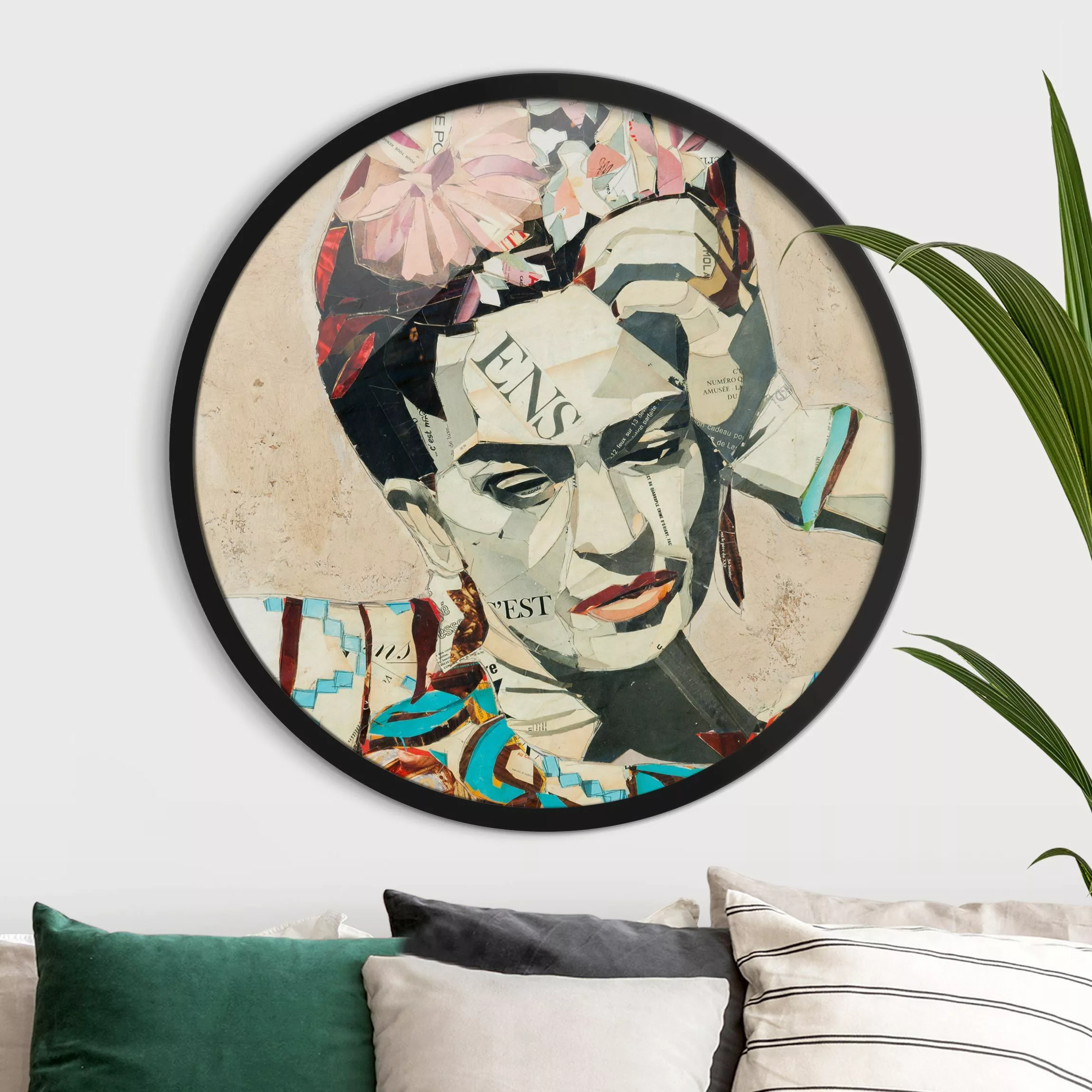 Rundes Gerahmtes Bild Frida Kahlo - Collage No.1 günstig online kaufen