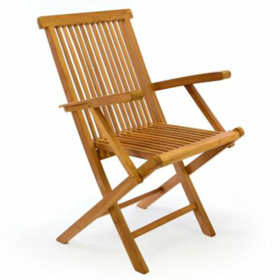 VCM Gartenstuhl mit Armlehne Stuhl Teak Holz klappbar massiv behandelt brau günstig online kaufen