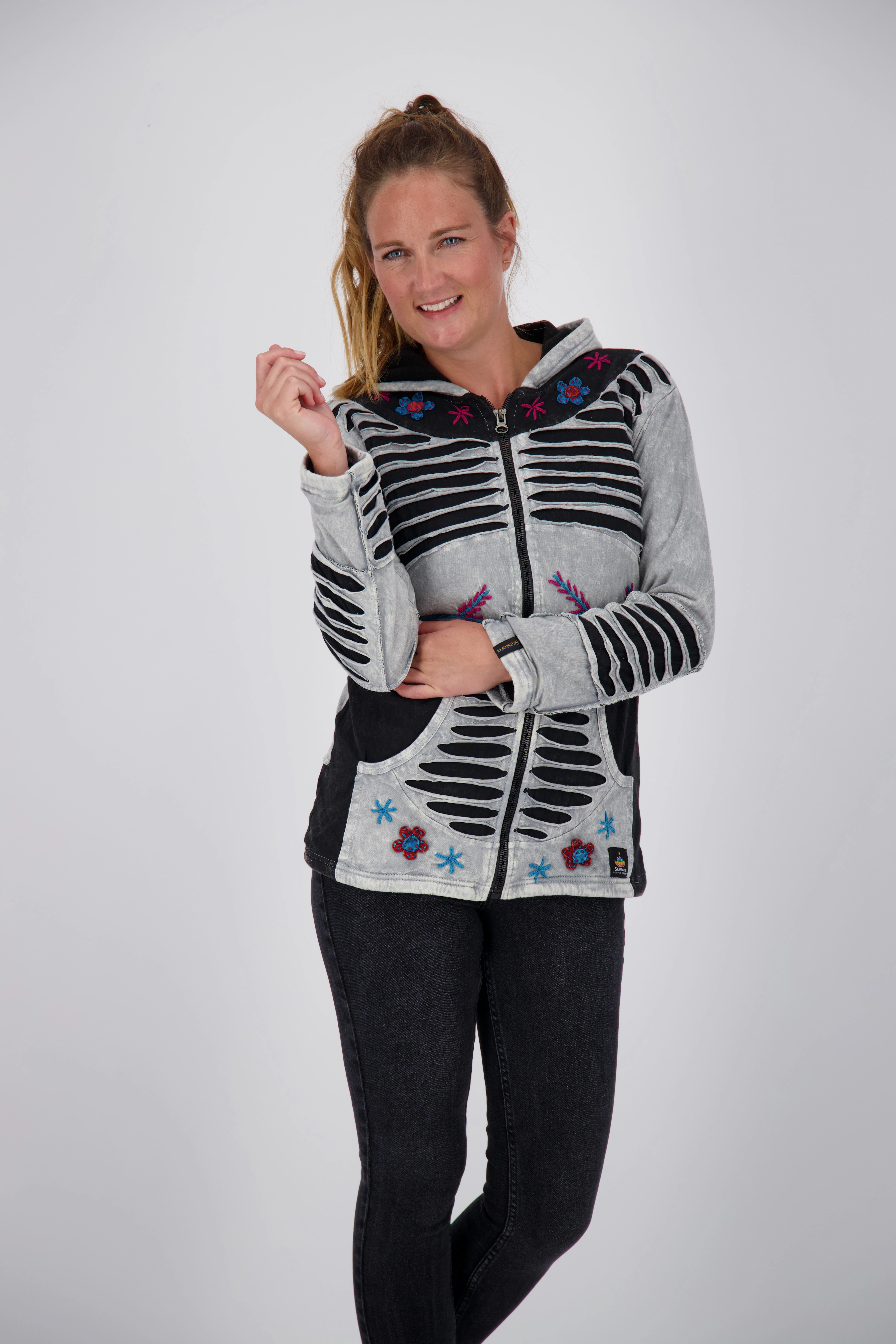 DEPROC Active Fleecejacke "Patchwork NUNAVUT LIGHT GRAY & NEW FLOWER POWER" günstig online kaufen