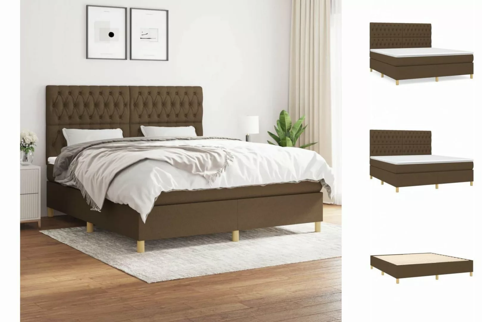 vidaXL Boxspringbett Boxspringbett mit Matratze Dunkelbraun 180x200 cm Stof günstig online kaufen