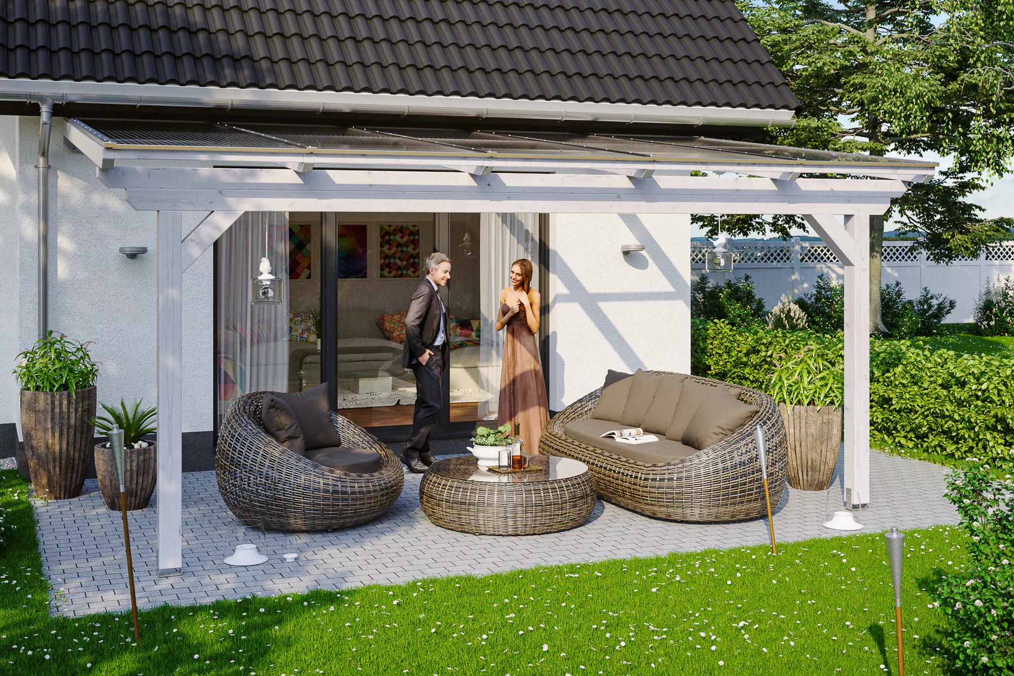 Skan Holz Terrassenüberdachung Ancona 541 x 400 cm Leimholz Weiß günstig online kaufen