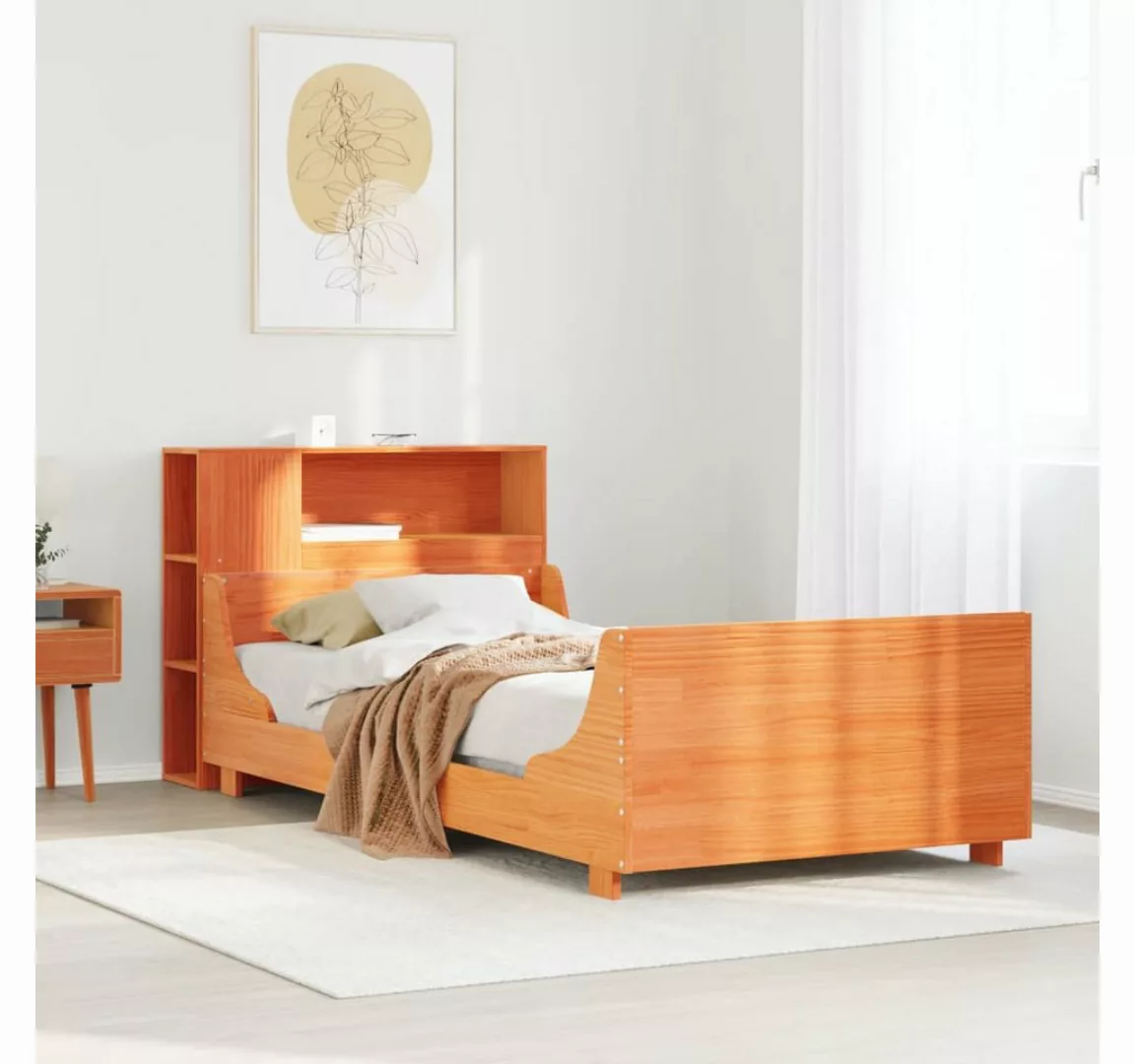 vidaXL Bett, Massivholzbett ohne Matratze Wachsbraun 100x200 Kiefernholz günstig online kaufen