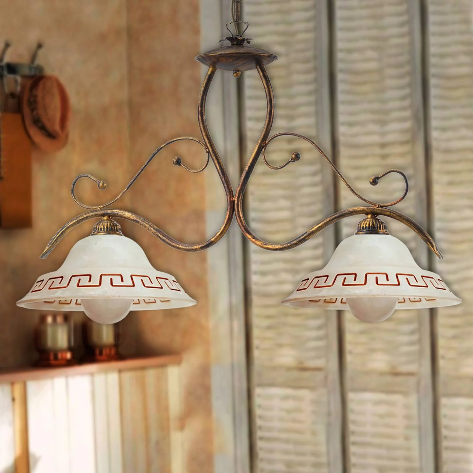 Hängelampe BILIARDO GIORGIO, creme/bronze, Glas/Eisen 2-flg. günstig online kaufen